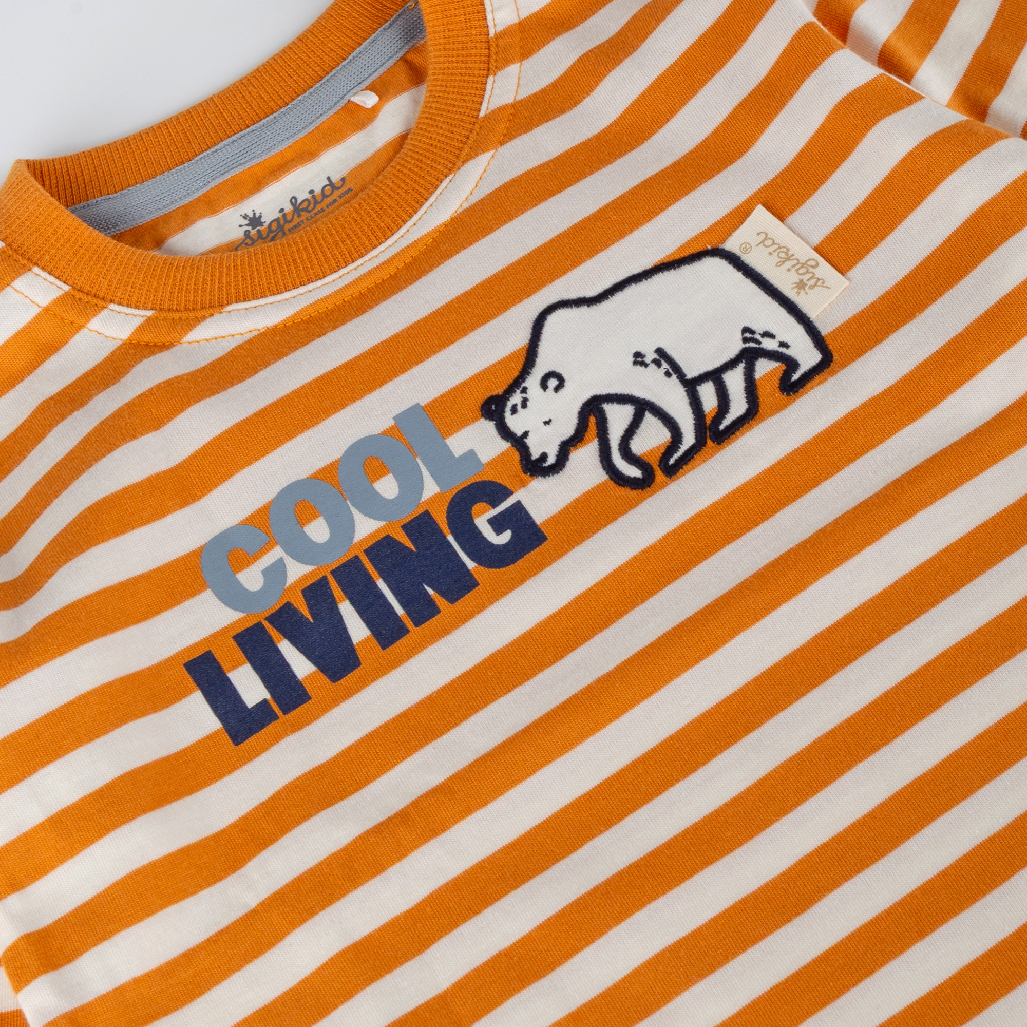 Kinder Langarmshirt Eisbär Polar Friends, gelb/weiß geringelt