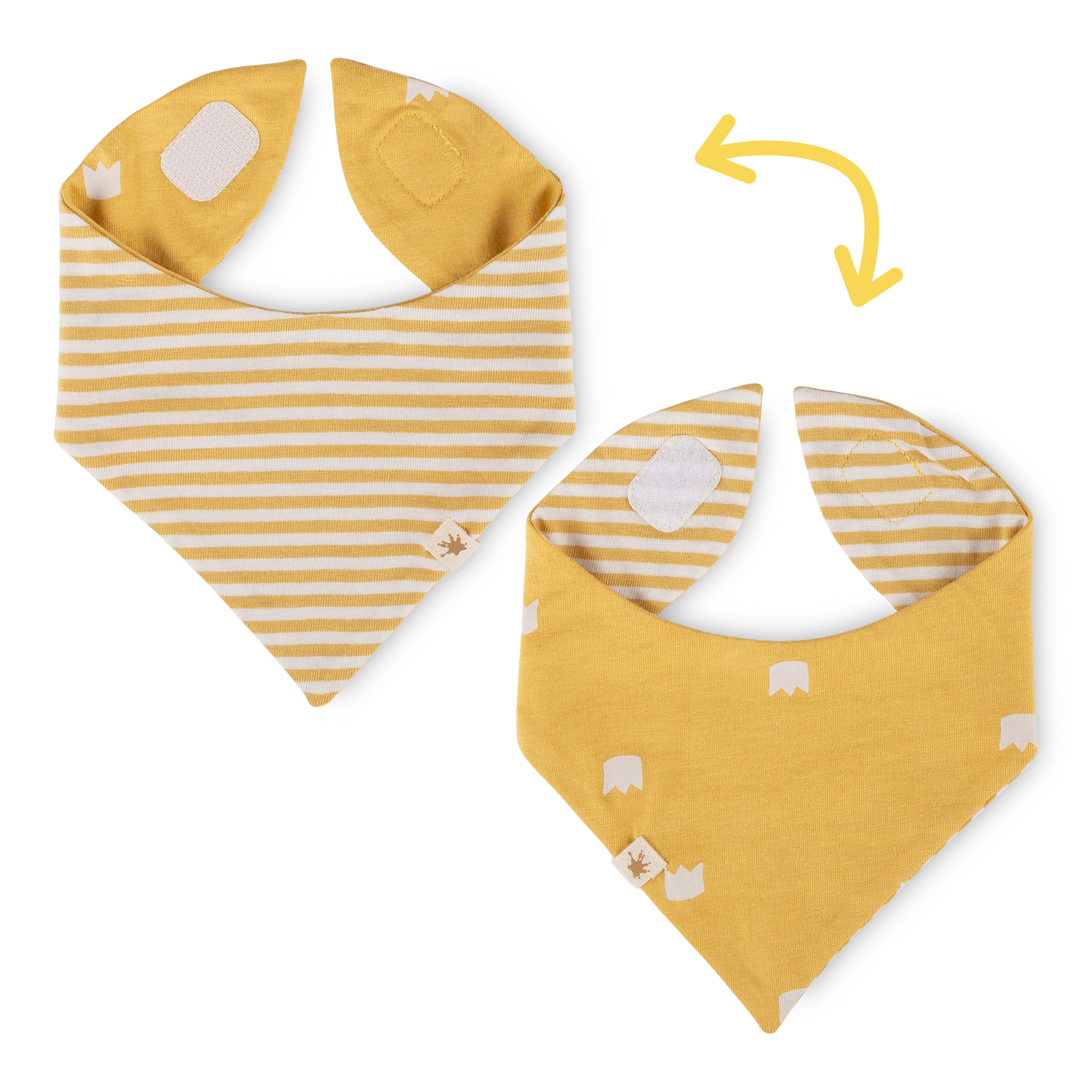 Newborn baby bandana bib, reversible, yellow