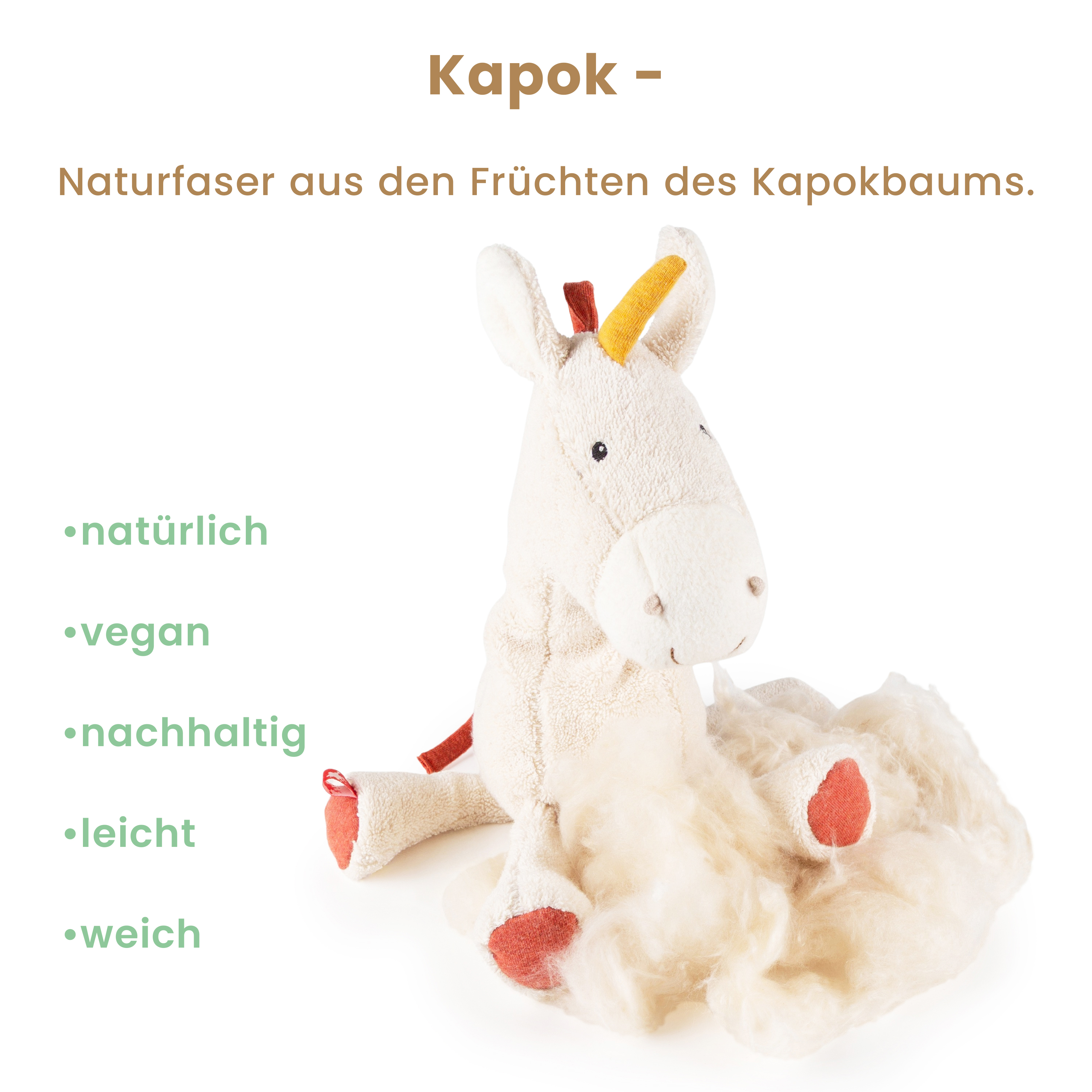 Kuscheltier Einhorn, Baumwolle & Kapok, Natural Friends