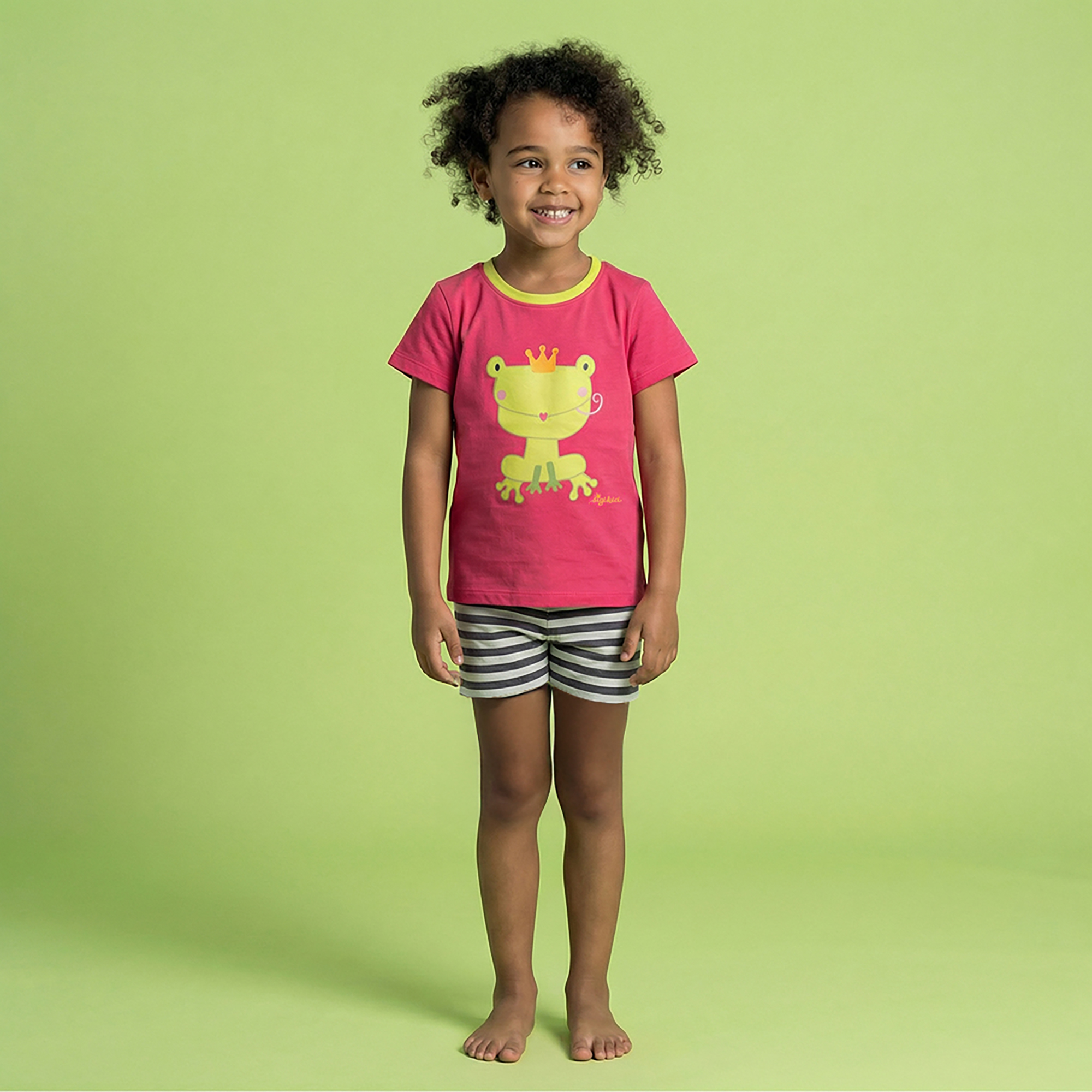 Kurzer Kinder Pyjama Froschkönig, pink