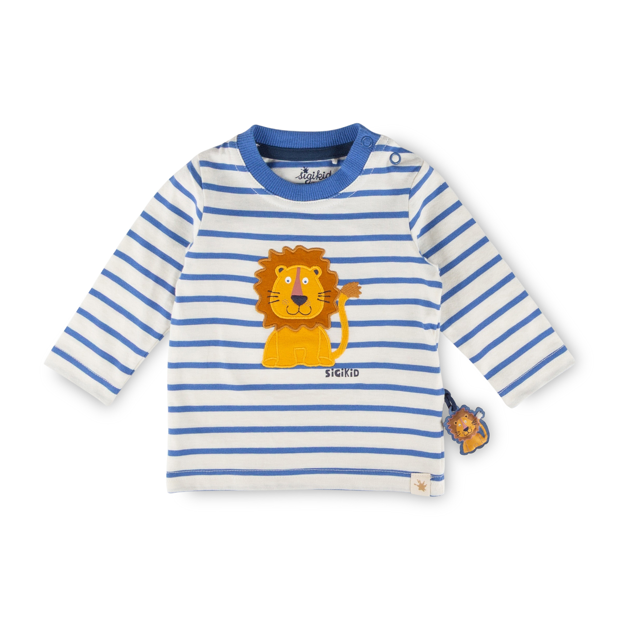 Baby Ringel Langarmshirt Tiger & Löwe, blau/weiß