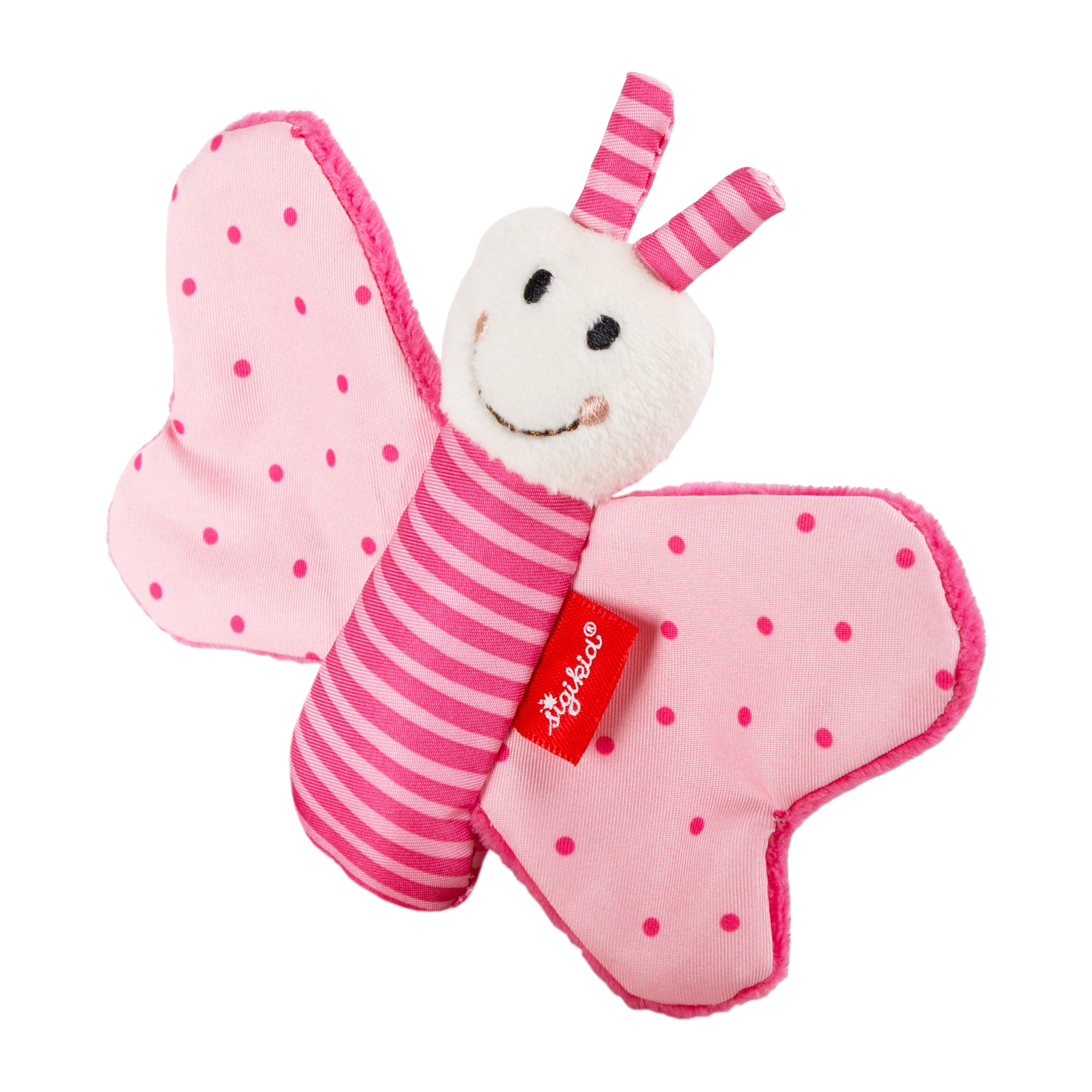 Butterfly baby soft toy rattle, pink