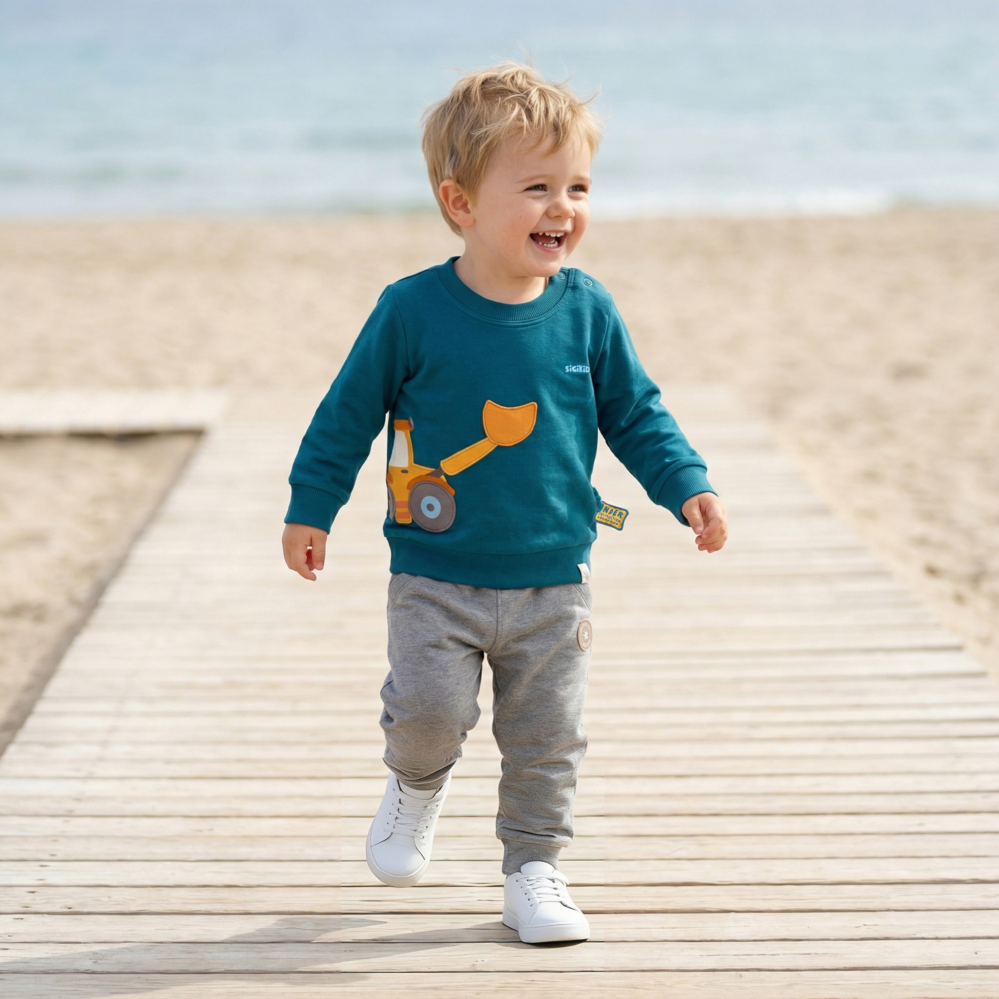 Baby Langarmshirt Fahrzeuge, blaugrün
