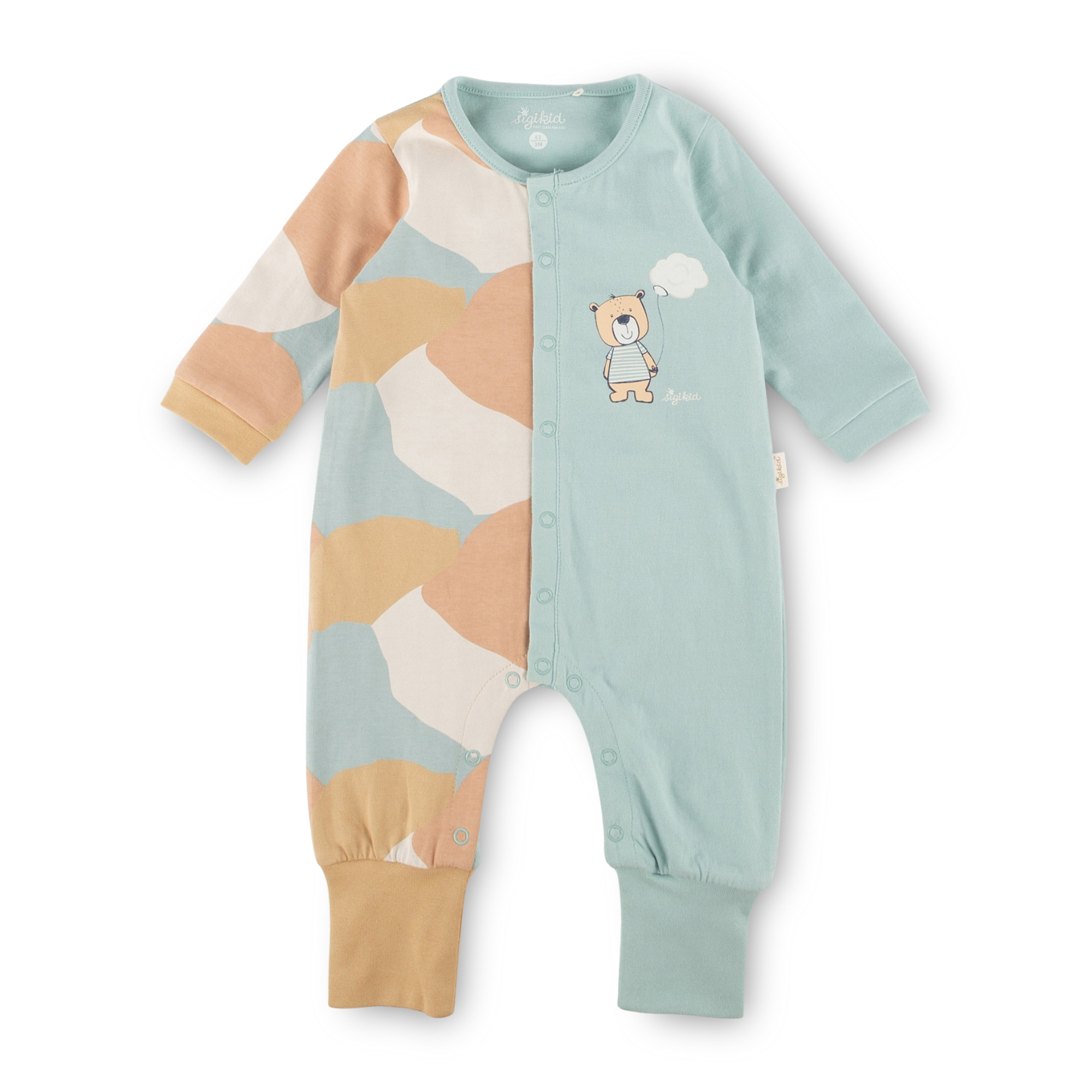 Weicher Baby Schlaf Overall mit Bär, hellblau/beige Weicher Baby Schlaf Overall mit Bär, hellblau/beige
