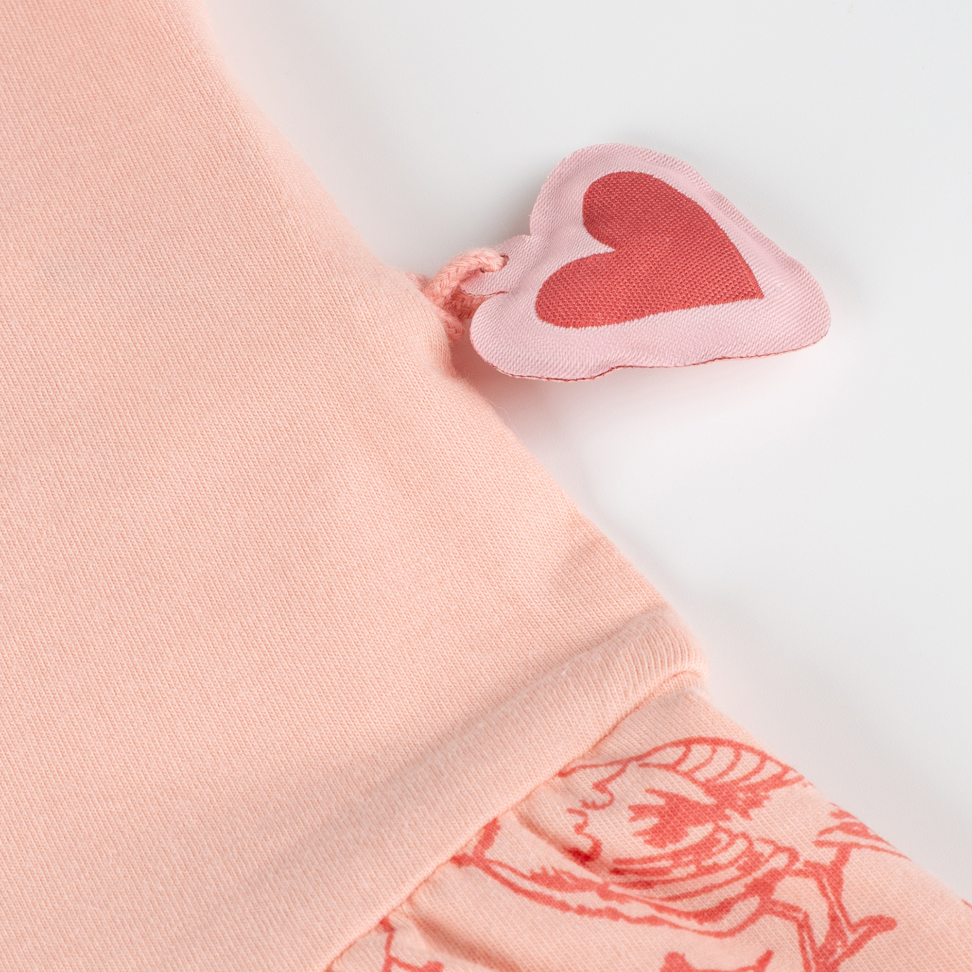 Kinder Kleid mit Vogel Motiv und 2-stufigen Volant, rosa