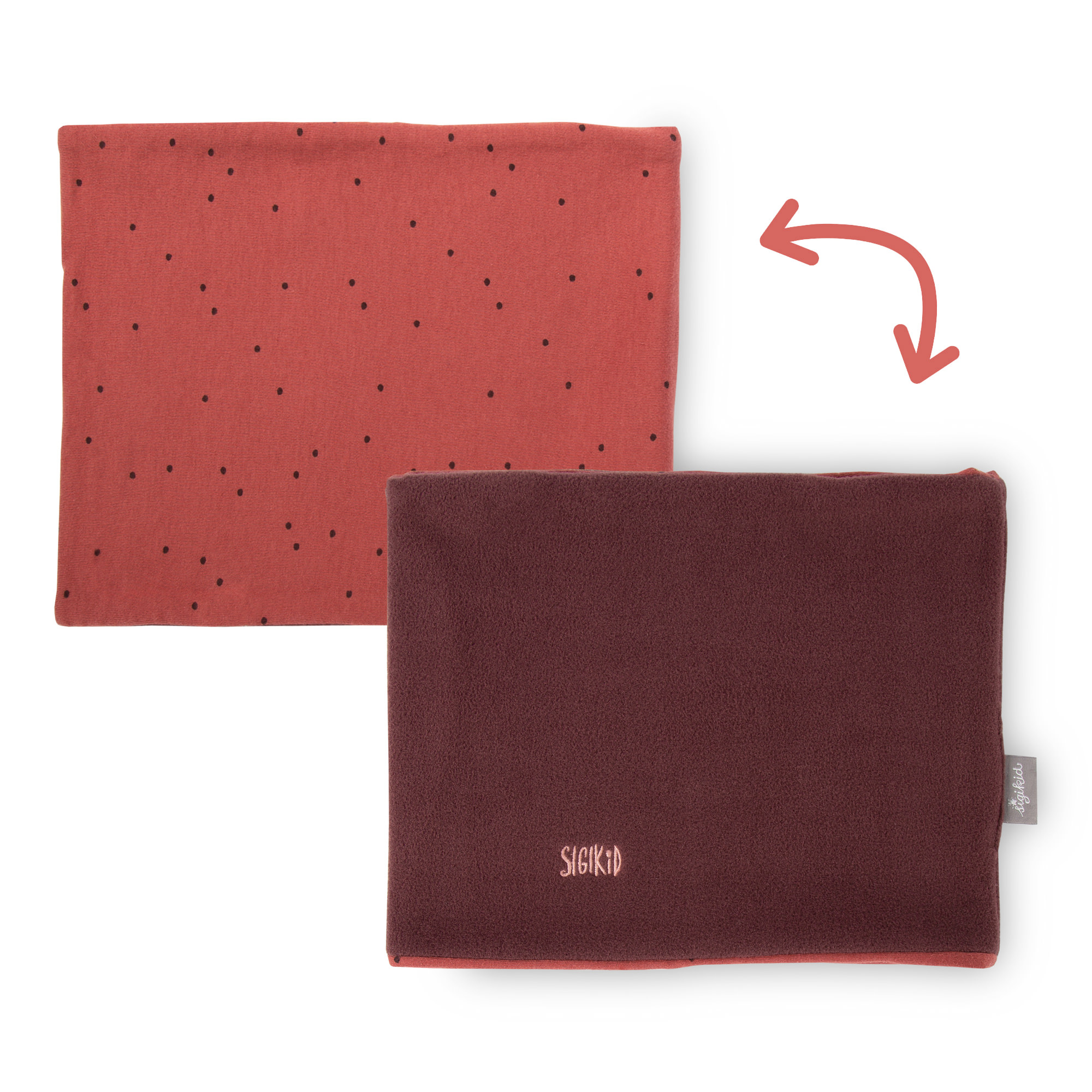 Kinder Wendeschal mit einer dunkelroten Fleeceseite Kinder Wendeschal mit einer dunkelroten Fleeceseite