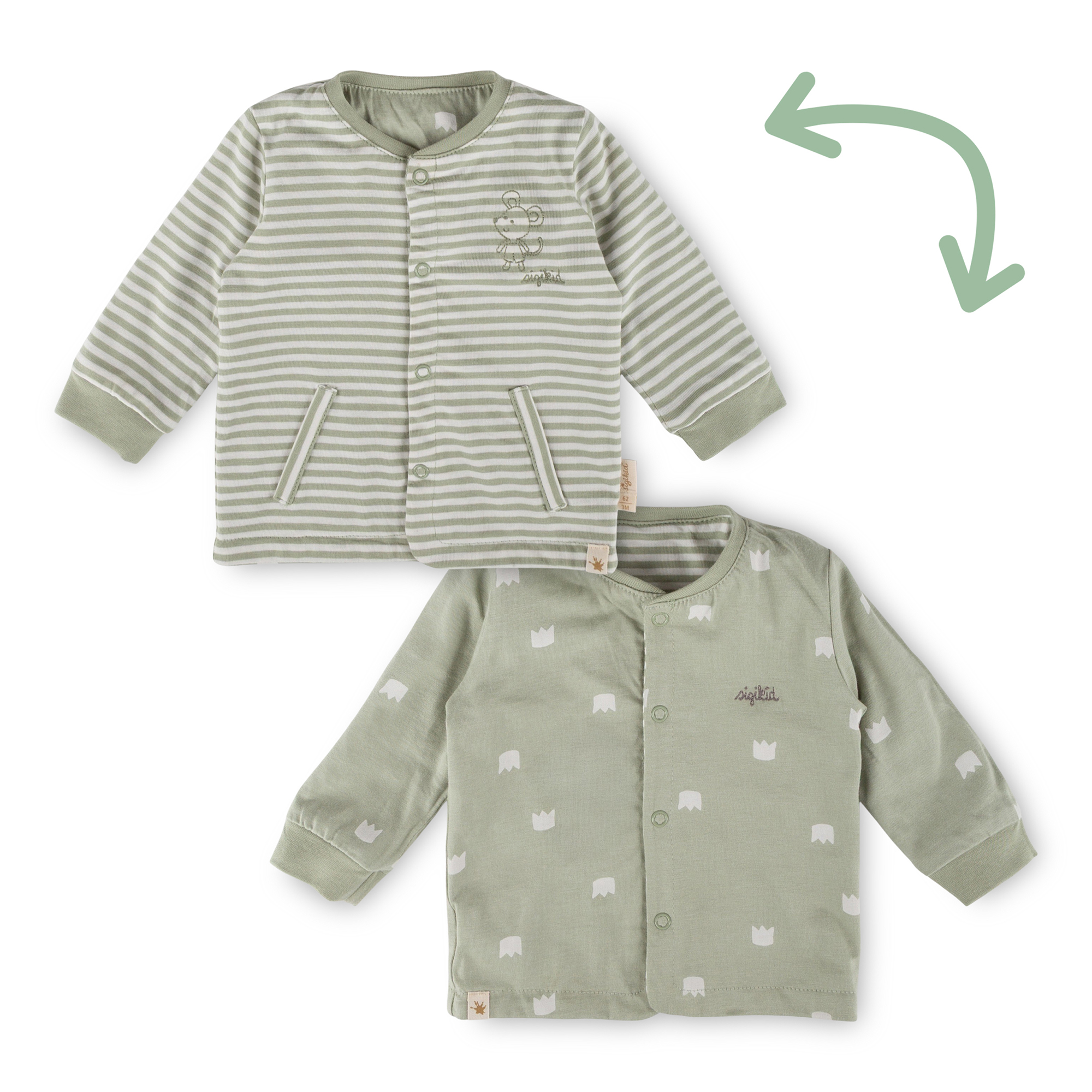 Newborn baby jacket mouse, reversible, green