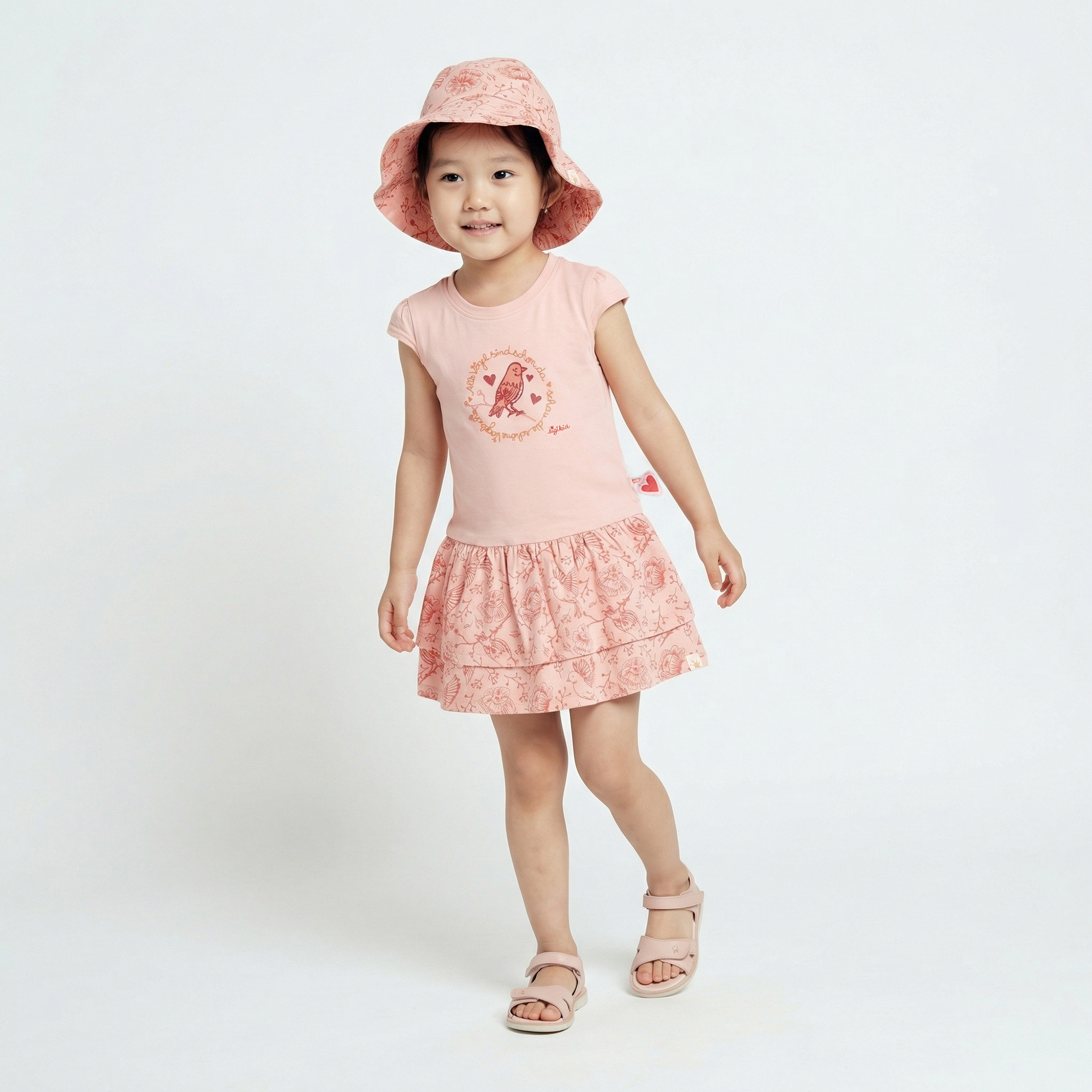 Children's drop waist flounce dress Spring Birds