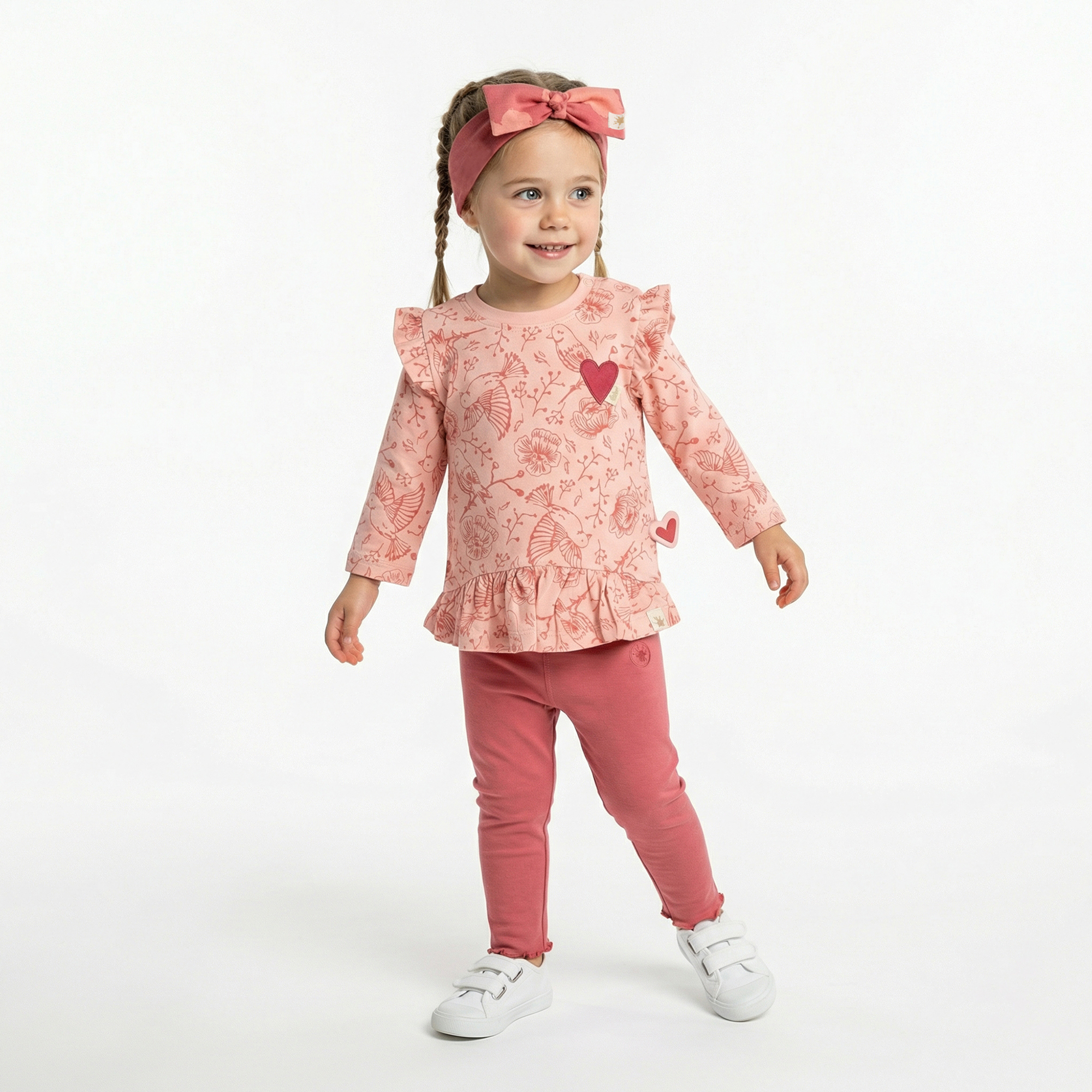 Dark pink baby rib knit leggings Spring Birds