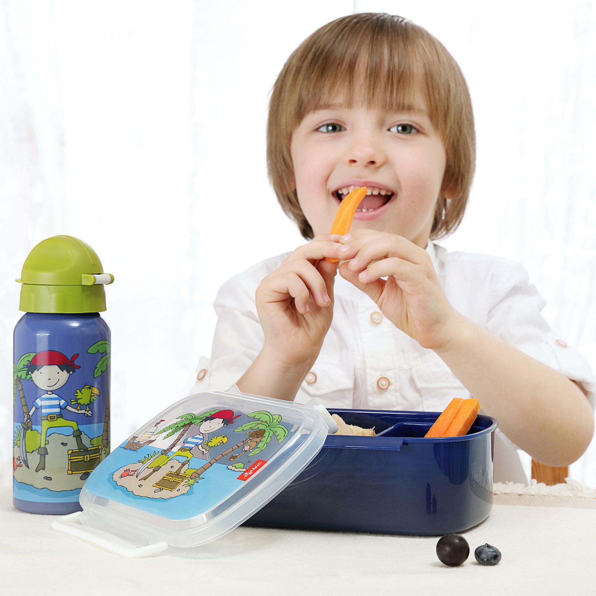 Kinder Set 400ml Edelstahl Trinkflasche und Brotbox, Sammy Samoa Kinder Set 400ml Edelstahl Trinkflasche und Brotbox, Sammy Samoa