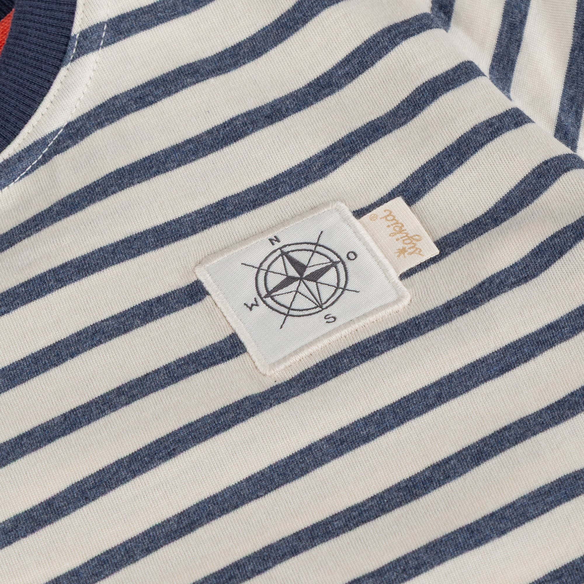 Kinder Ringel T-Shirt mit Kompass Patch, blau-weiß