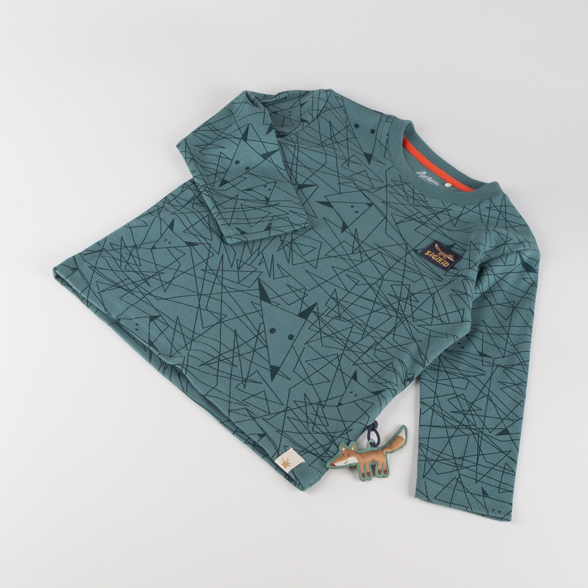 Kinder Langarmshirt Wild Fox, grün bedruckt