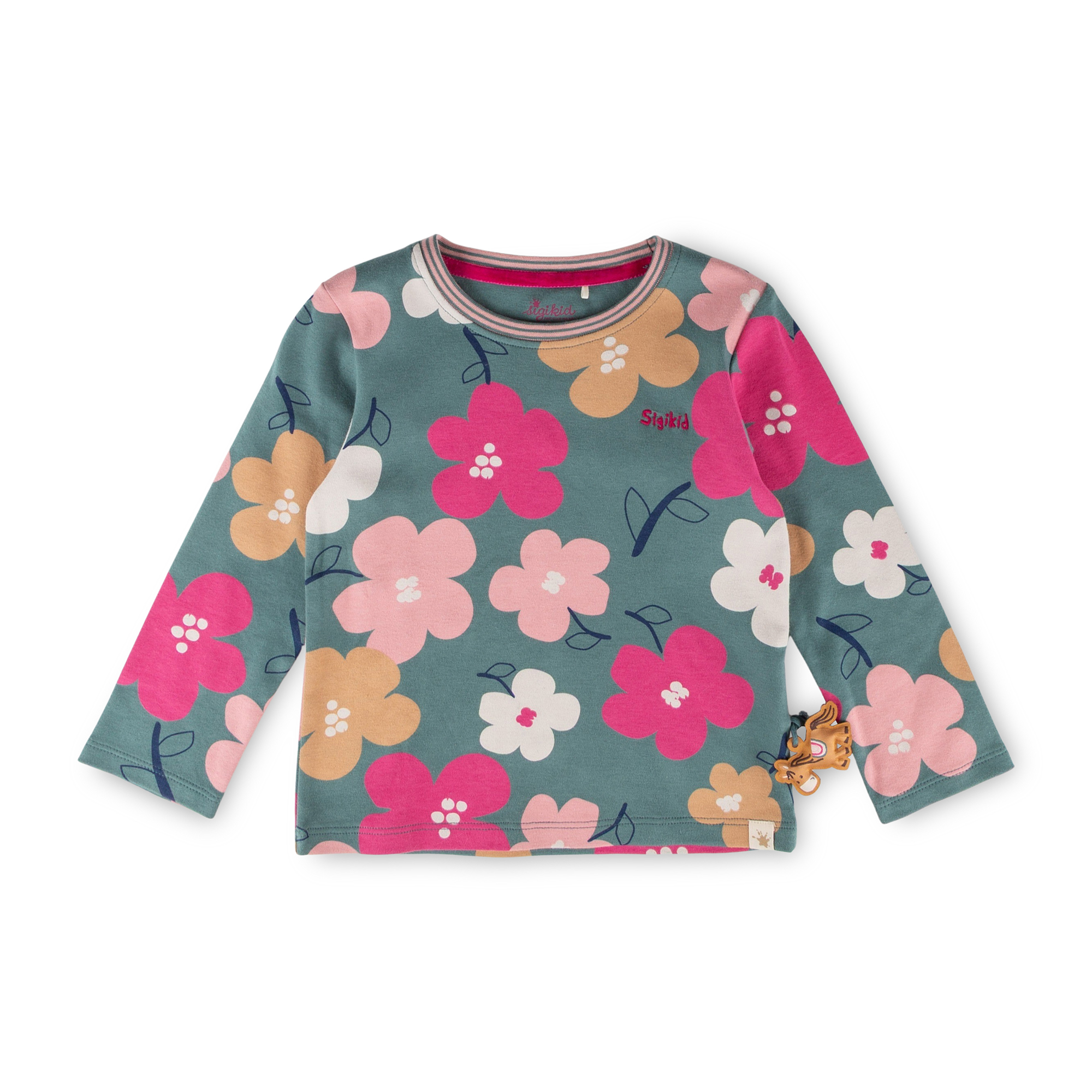 Kinder Langarmshirt Pony Love, grün mit Blumenprint Kinder Langarmshirt Pony Love, grün mit Blumenprint
