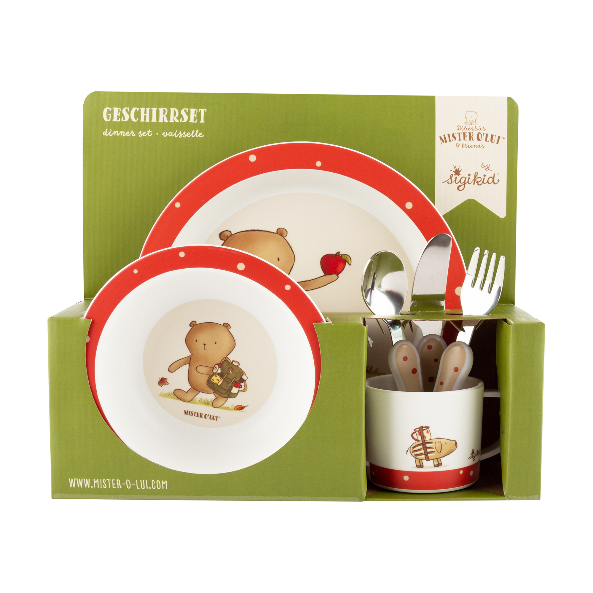 Kinder Geschirr-Set Mister O'Lui Biberbär, rPET Kinder Geschirr-Set Mister O'Lui Biberbär, rPET