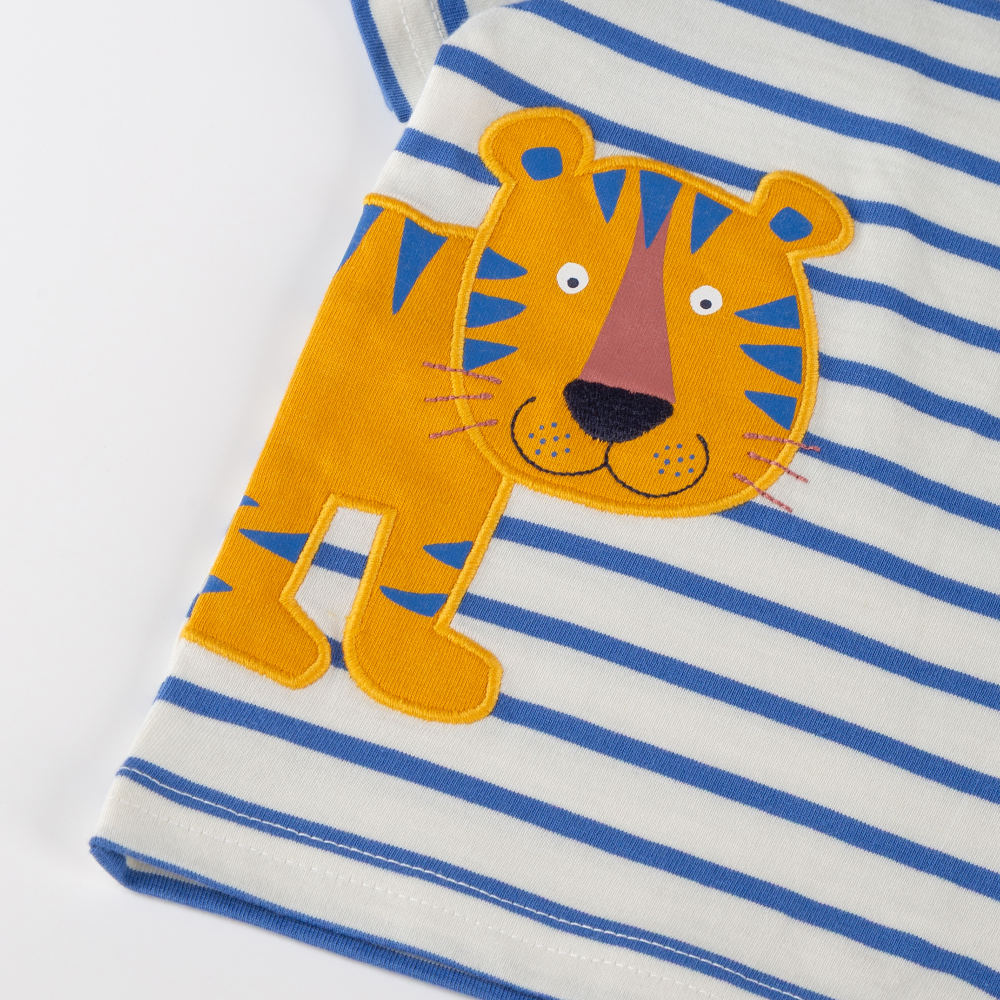 Baby Ringel T-Shirt Tiger & Löwe, blau/weiß