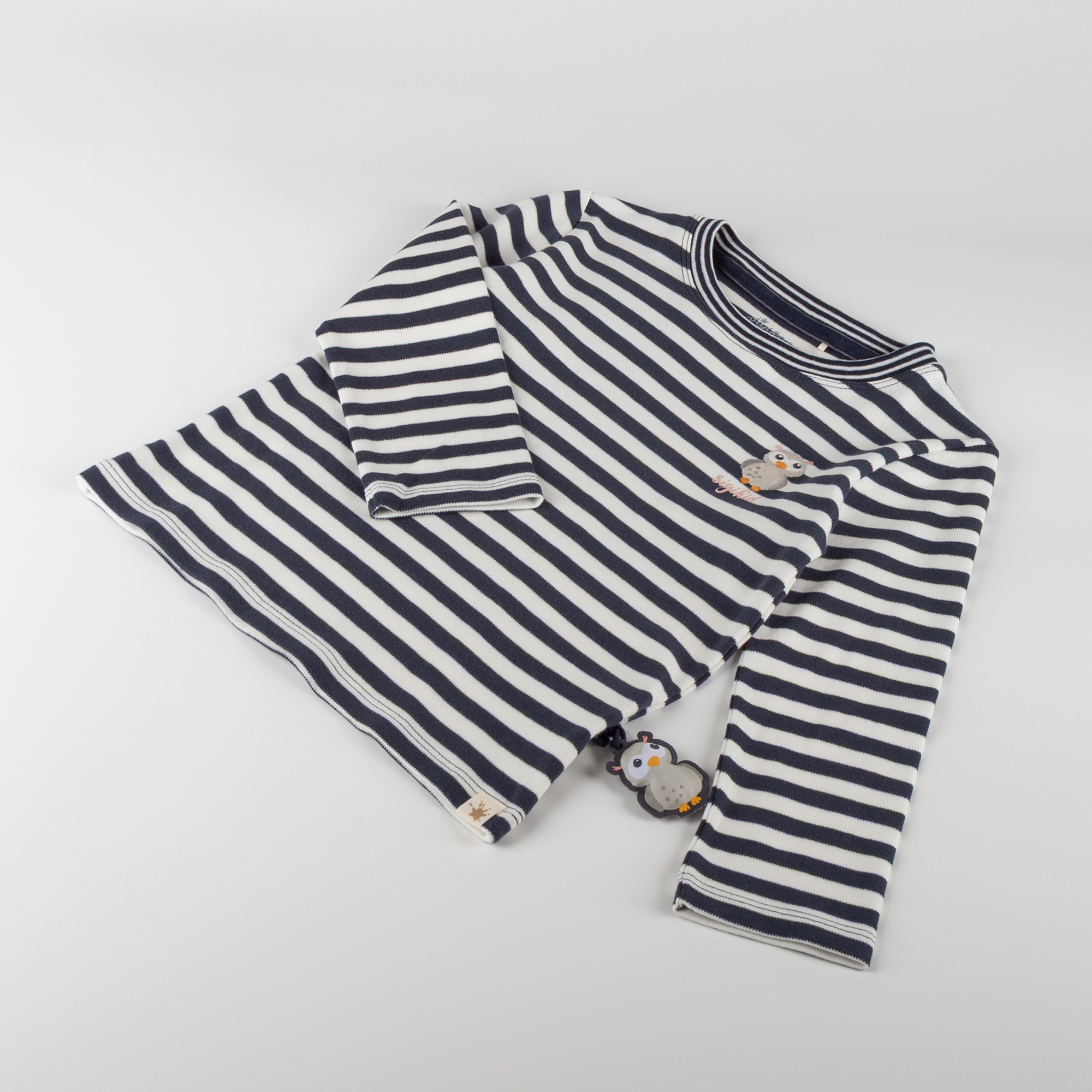 Kinder Langarmshirt Eule Magic Owl, blau-weiß geringelt