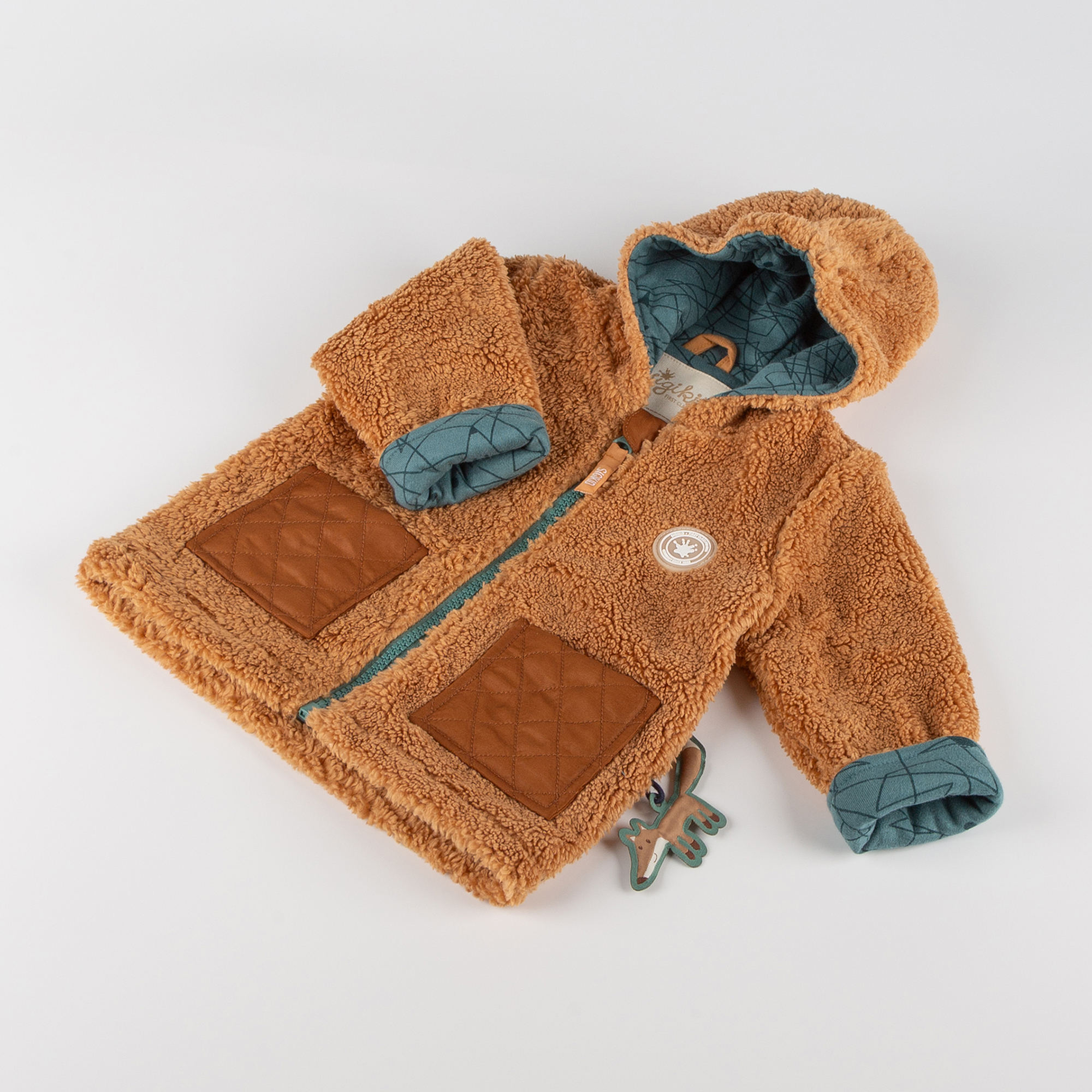 Hooded baby teddy fleece jacket, lined, Wild Fox