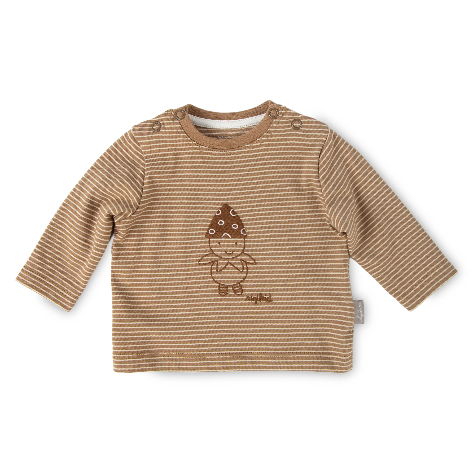 Baby Langarmshirt mit Stickerei, braun/beige geringelt