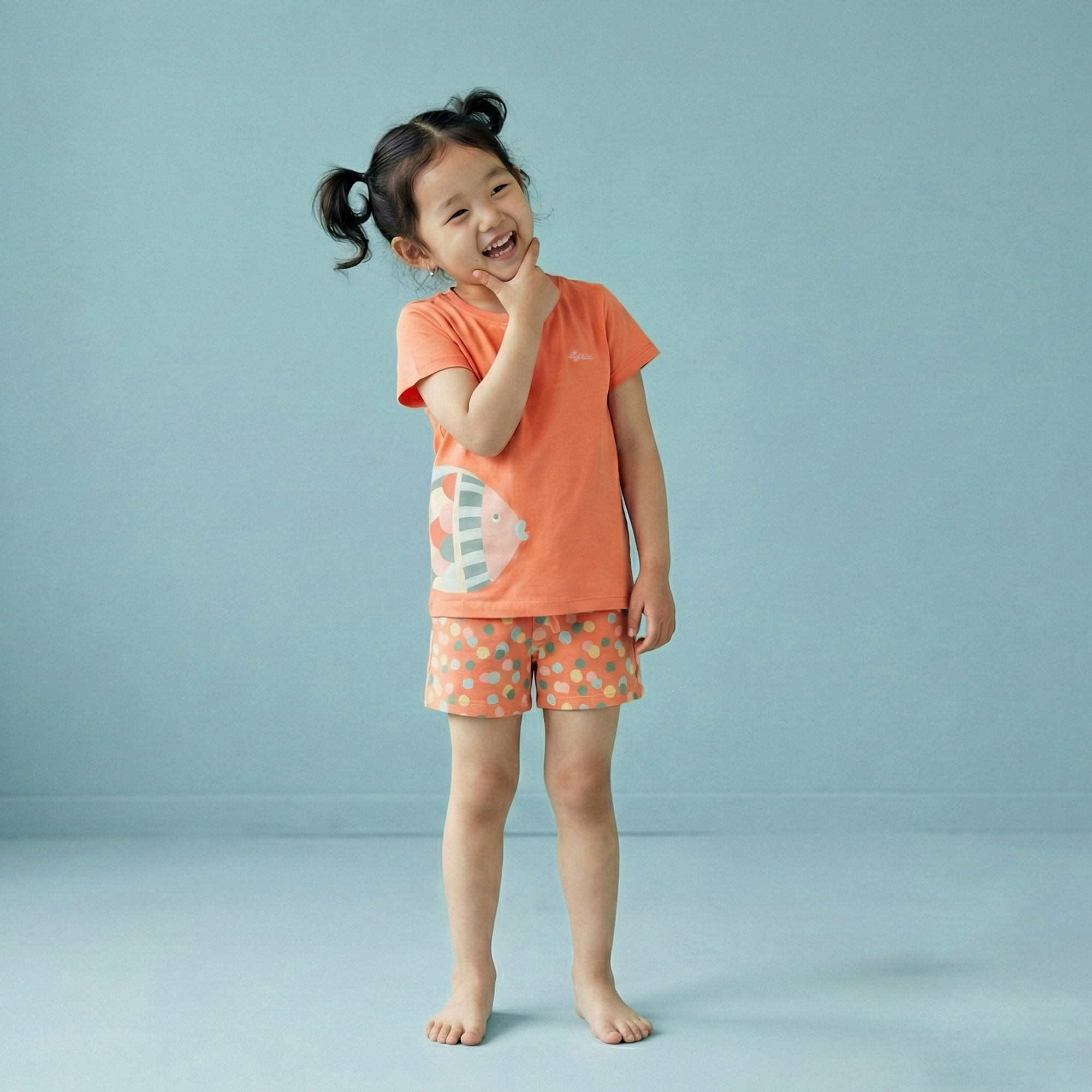 Kurzer Kinder Pyjama Fisch, rosa