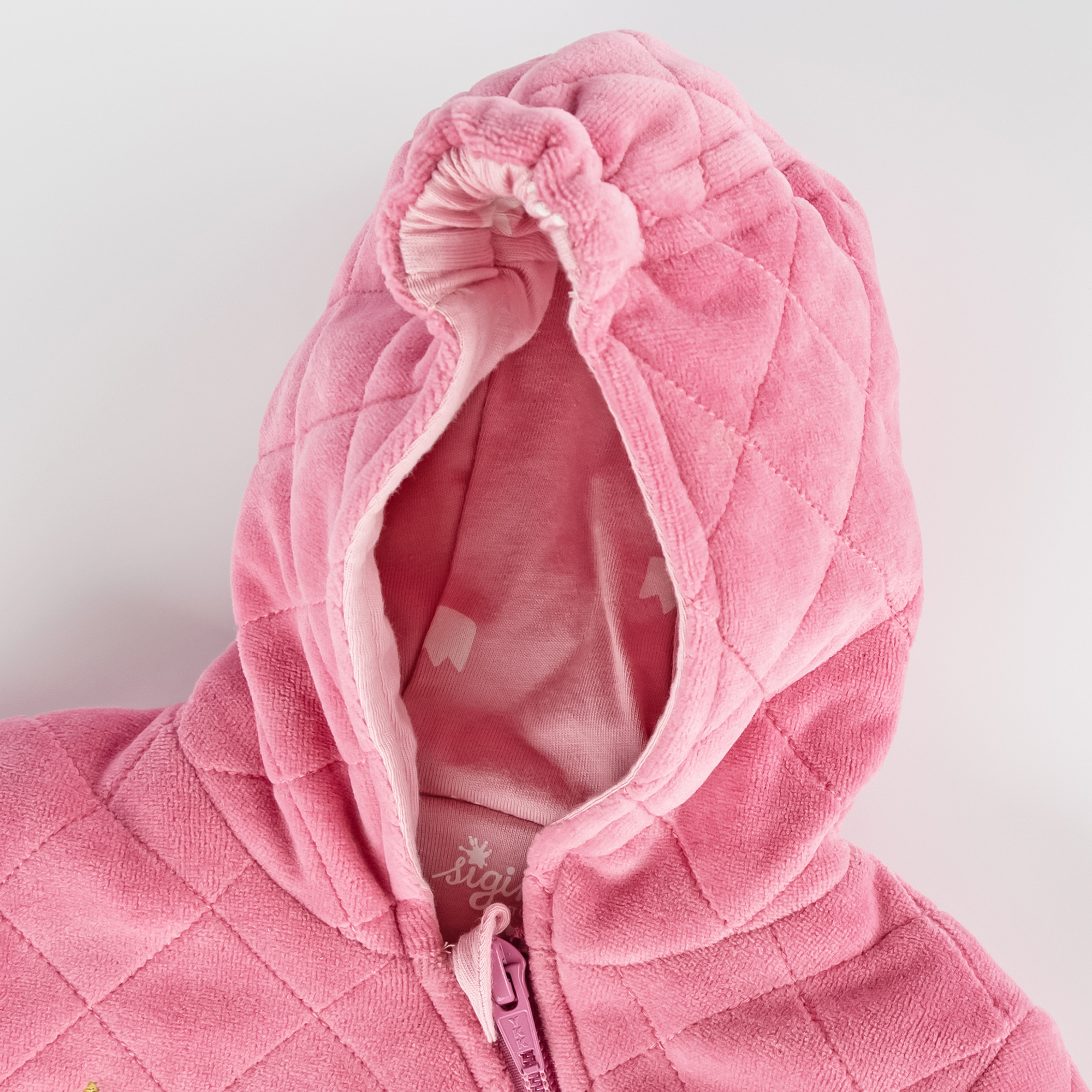 Quilted newborn baby velour overall pink, lined, foldable cuffs Quilted newborn baby velour overall pink, lined, foldable cuffs