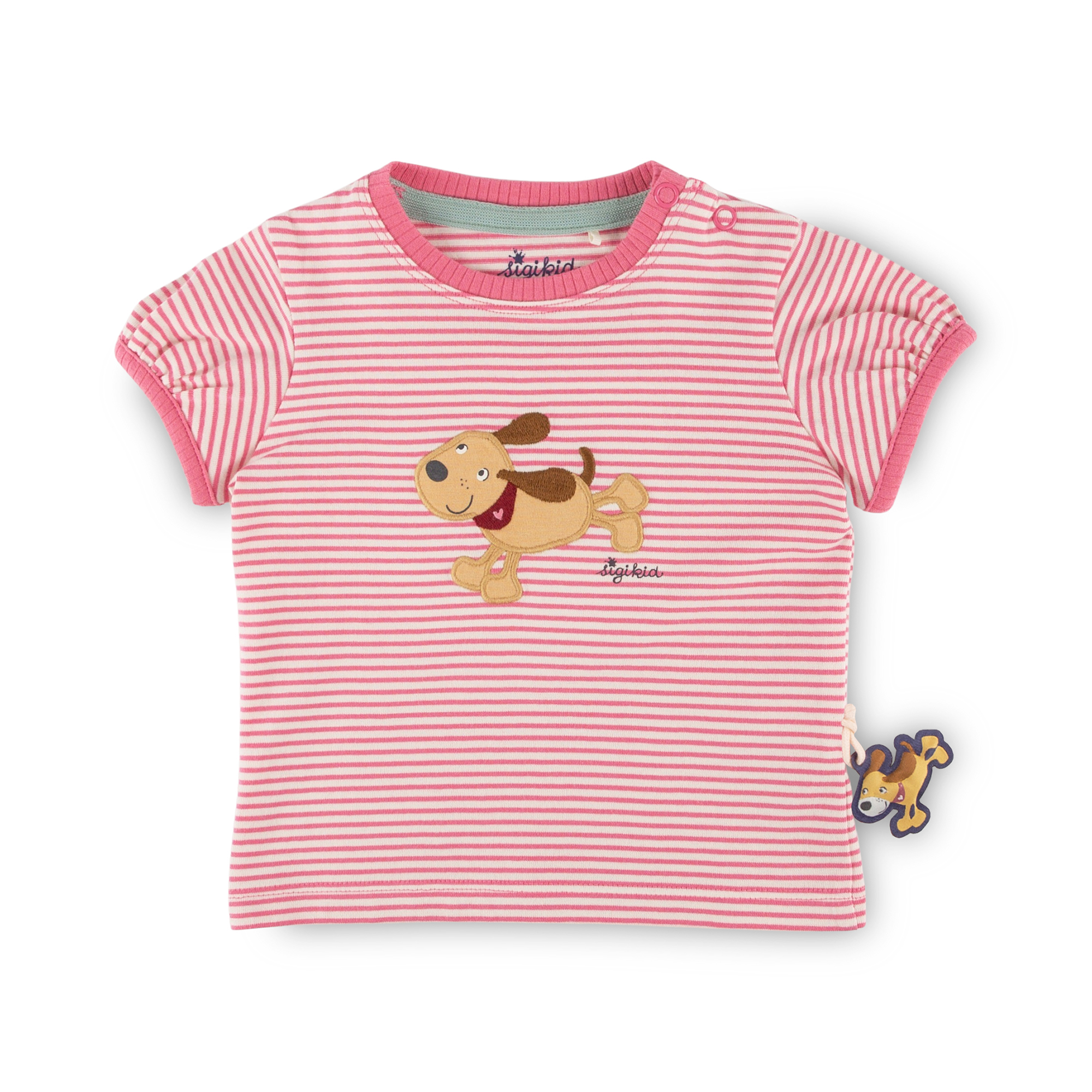 Baby T-Shirt rosa geringelt, Hündchen Funny Dog Baby T-Shirt rosa geringelt, Hündchen Funny Dog