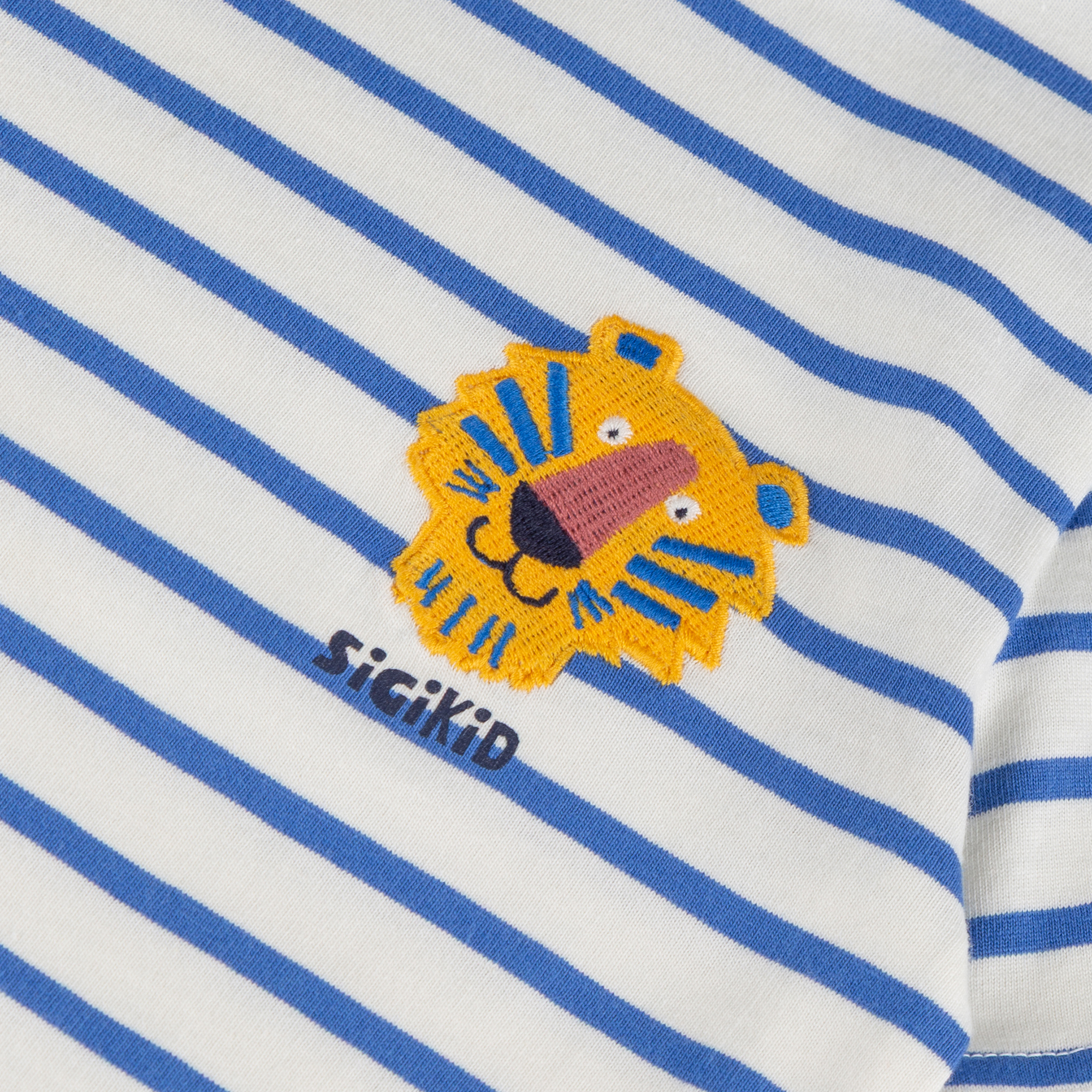 Kinder Ringel T-Shirt Tiger & Löwe, blau/weiß
