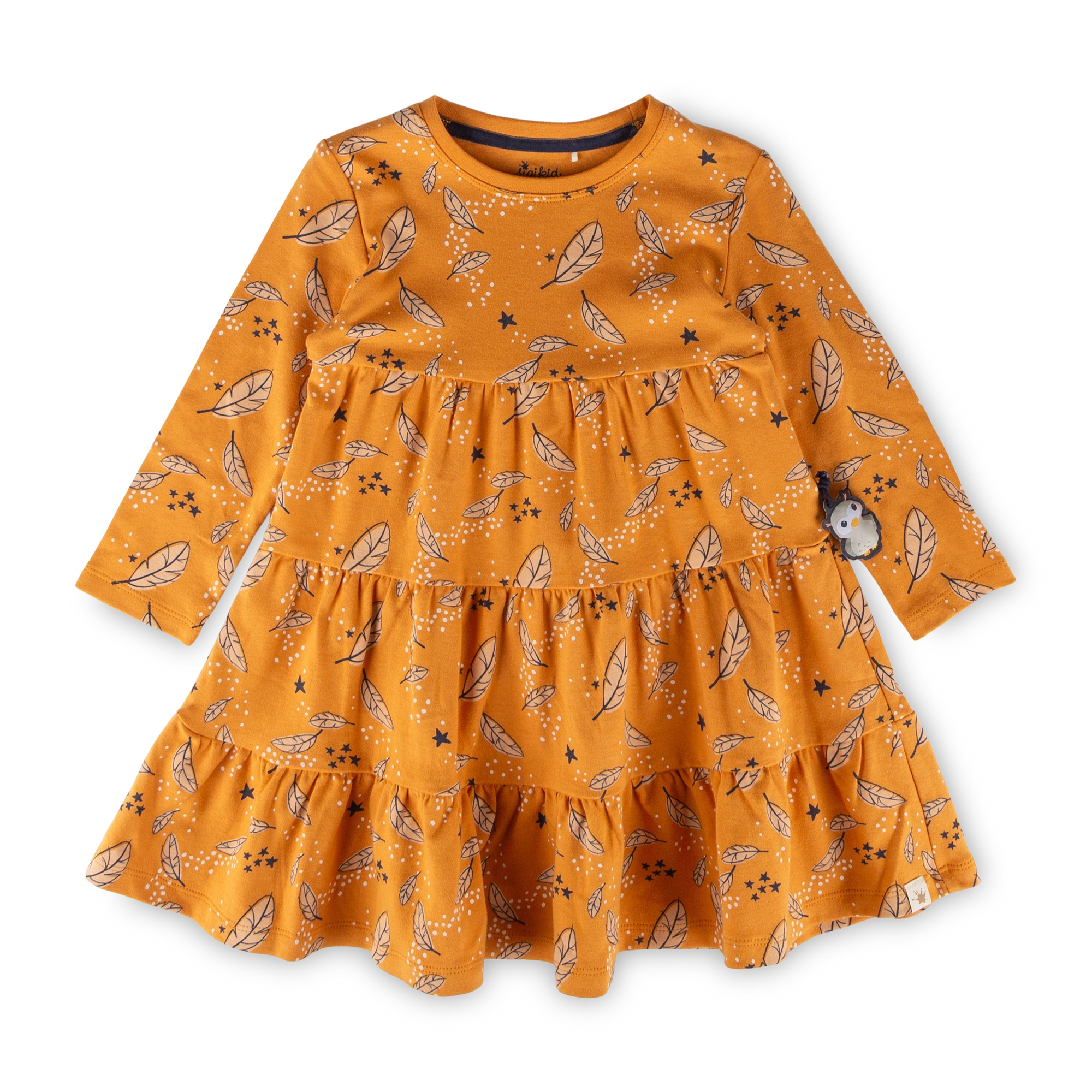 Kinder Kleid Magic Owl, gelb mit Federprint