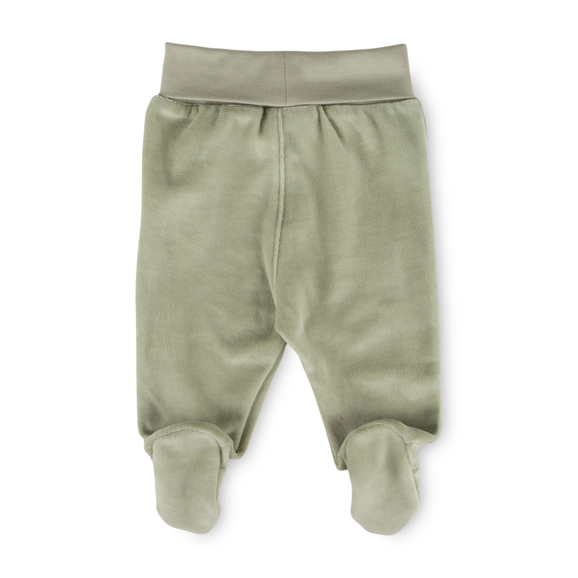 Newborn baby footed velour pants, green