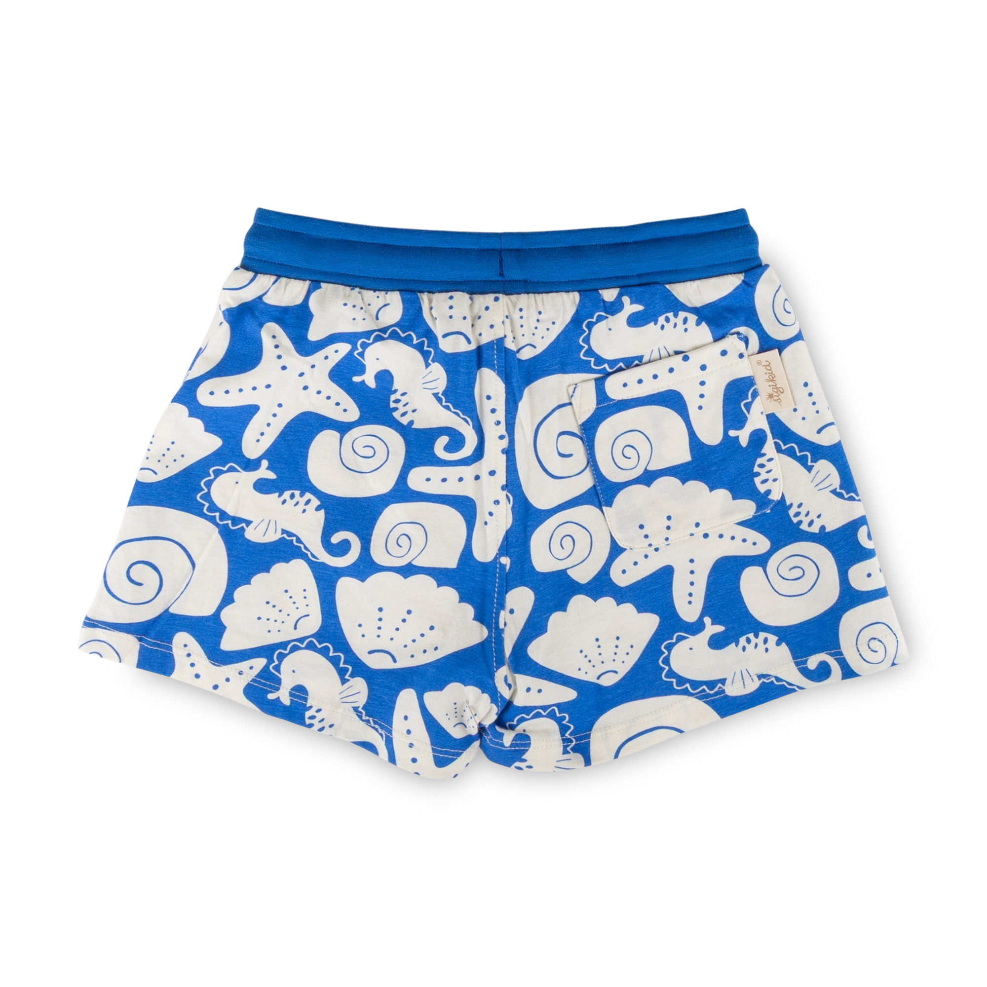Kinder Shorts Strand Print. blau mit weiß