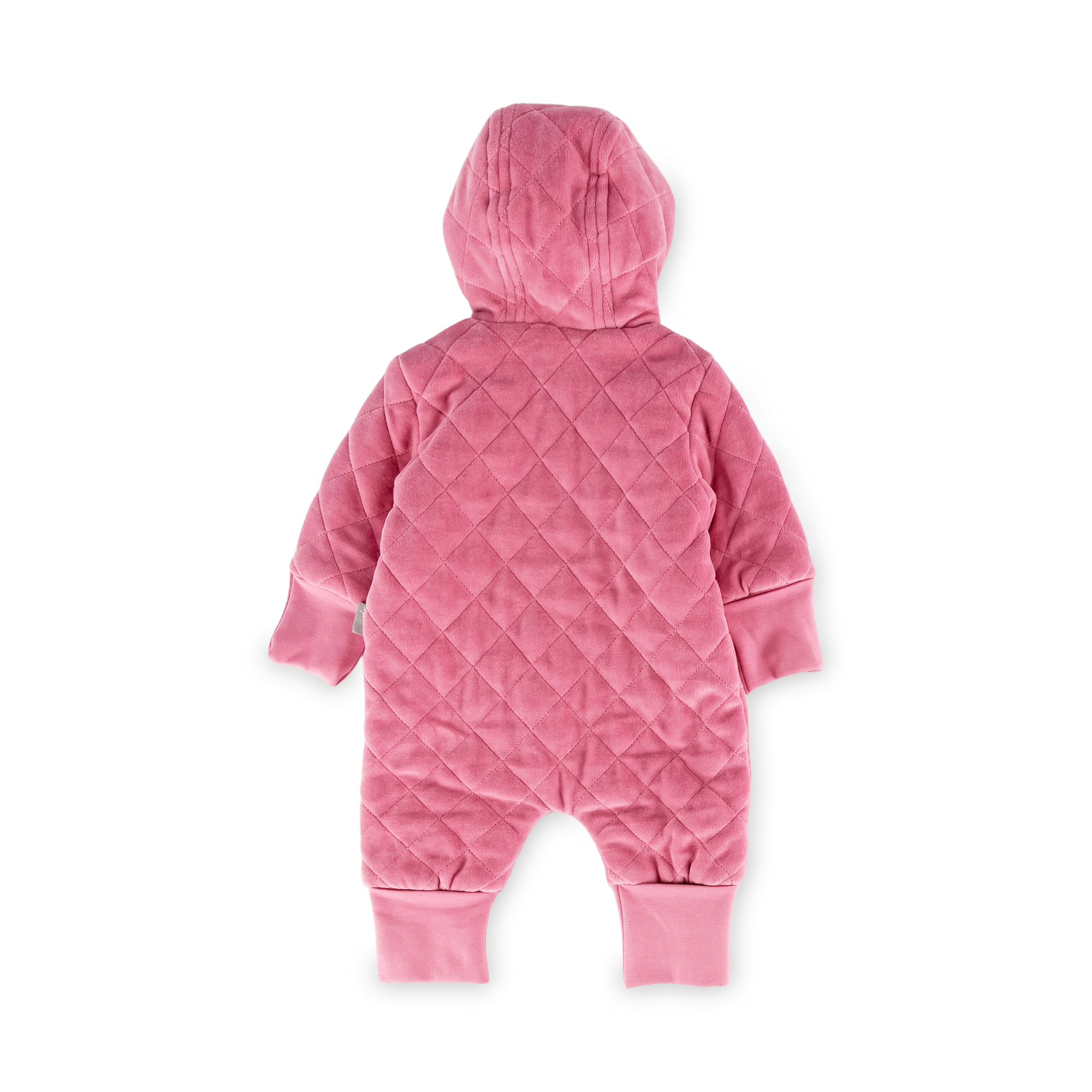 Quilted newborn baby velour overall pink, lined, foldable cuffs Quilted newborn baby velour overall pink, lined, foldable cuffs