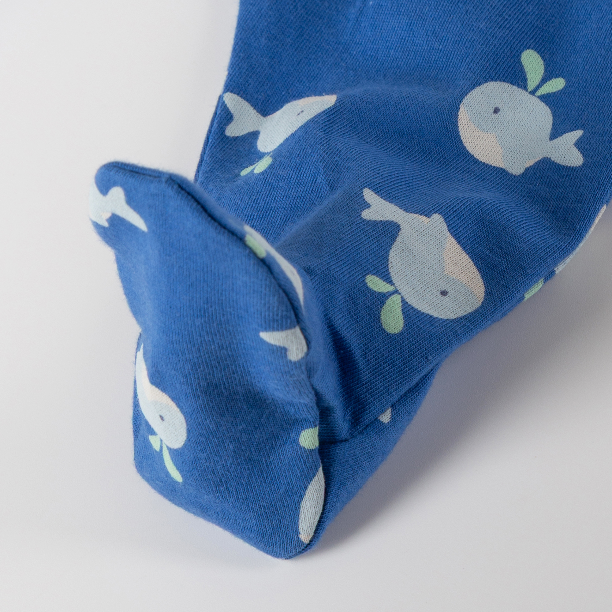 Newborn baby footed long sleeve romper whale, blue