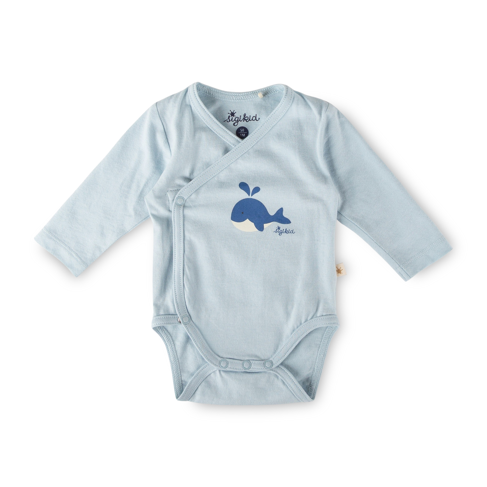 Newborn baby kimono bodysuit onesie whale, light blue