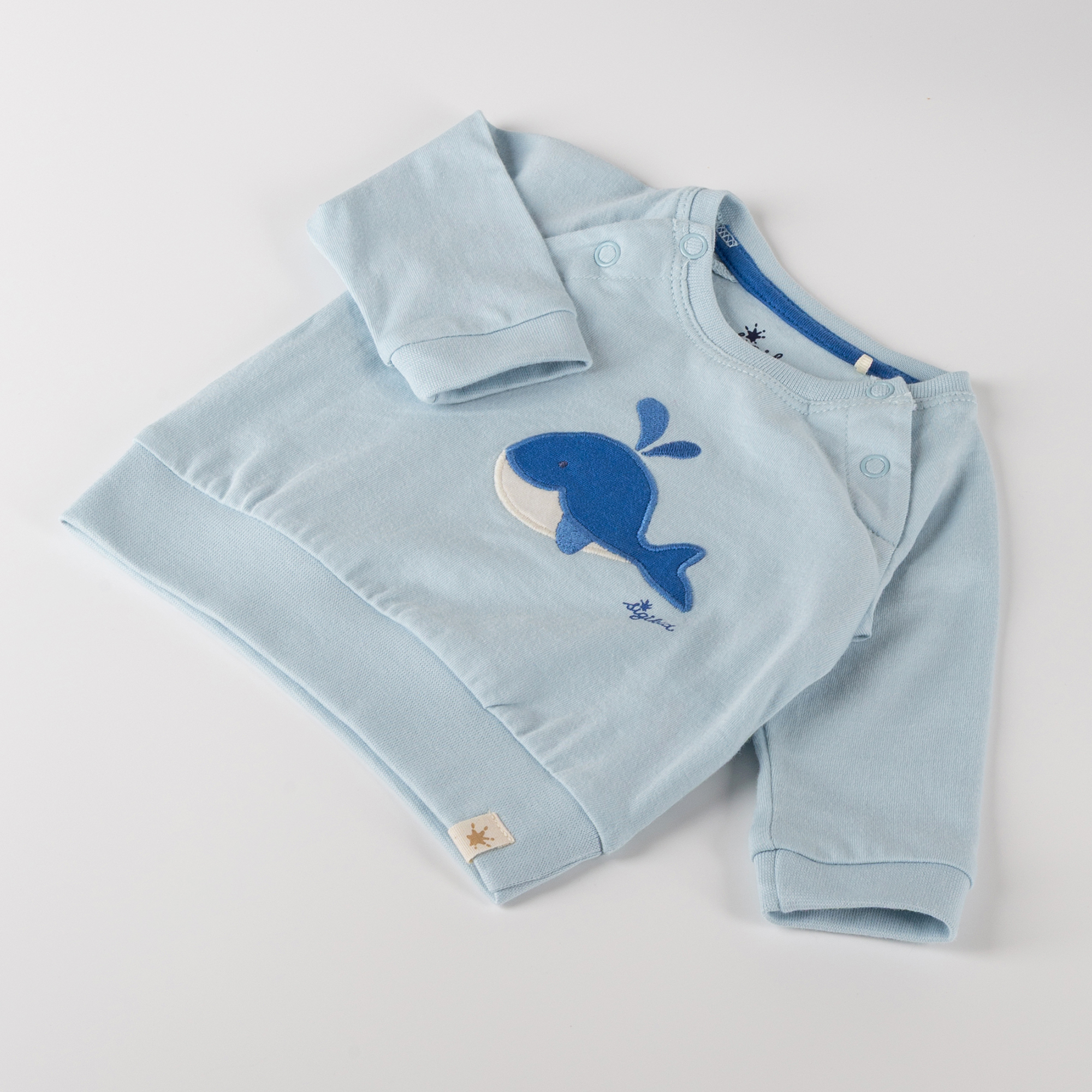 Newborn baby long sleeve Tee whale, light blue