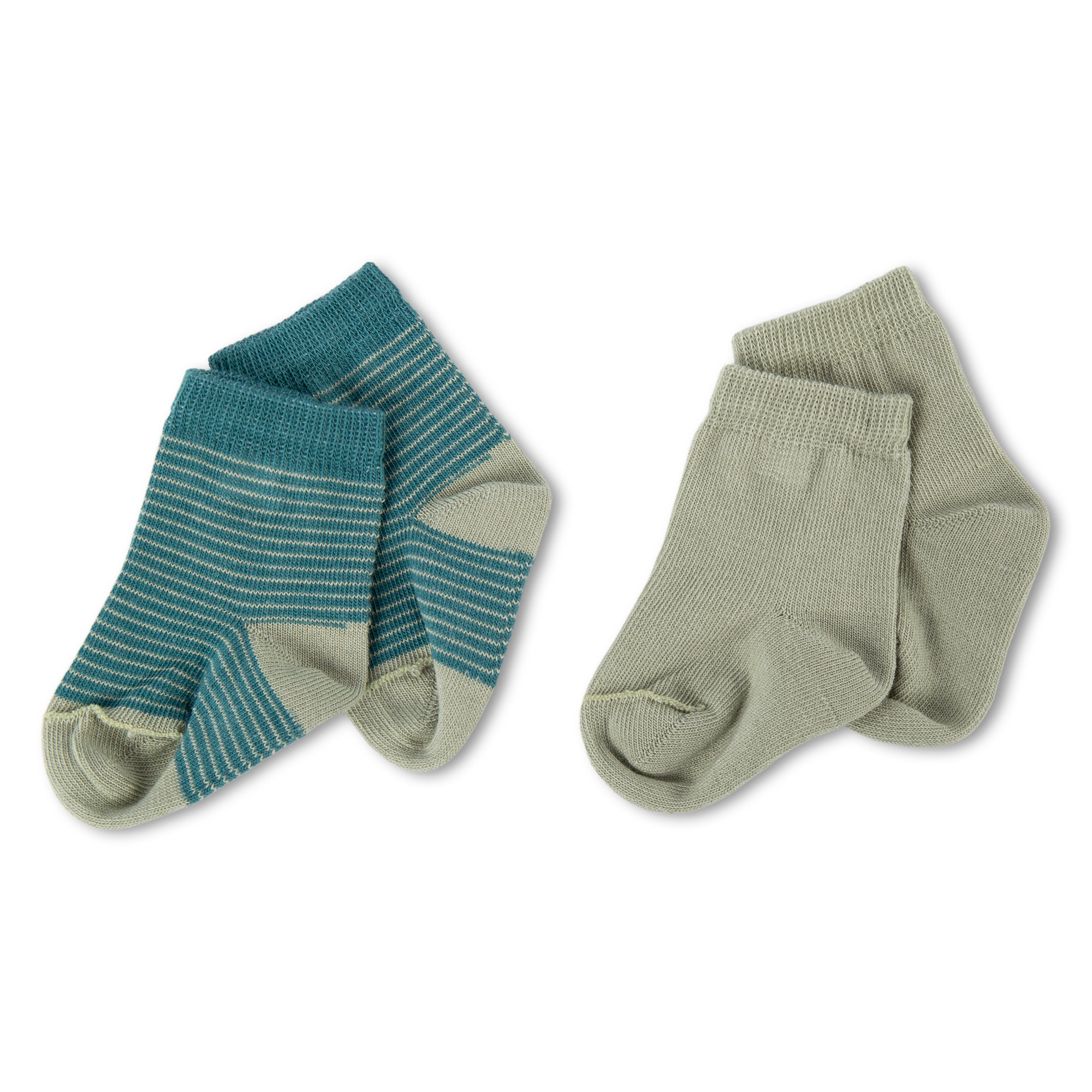Baby Socken 2er-Set, grün/grün geringelt
