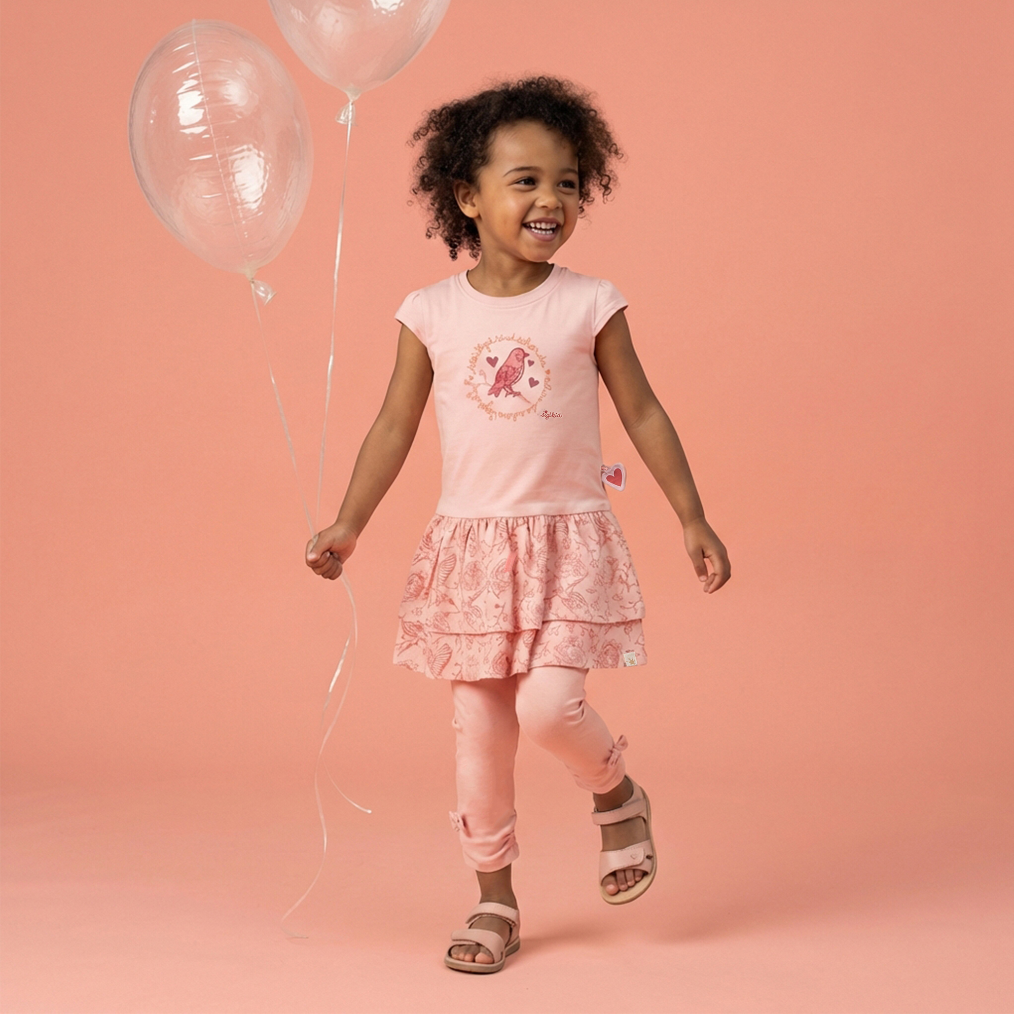 Kids' rib knit capri leggings Spring Birds, bow detail