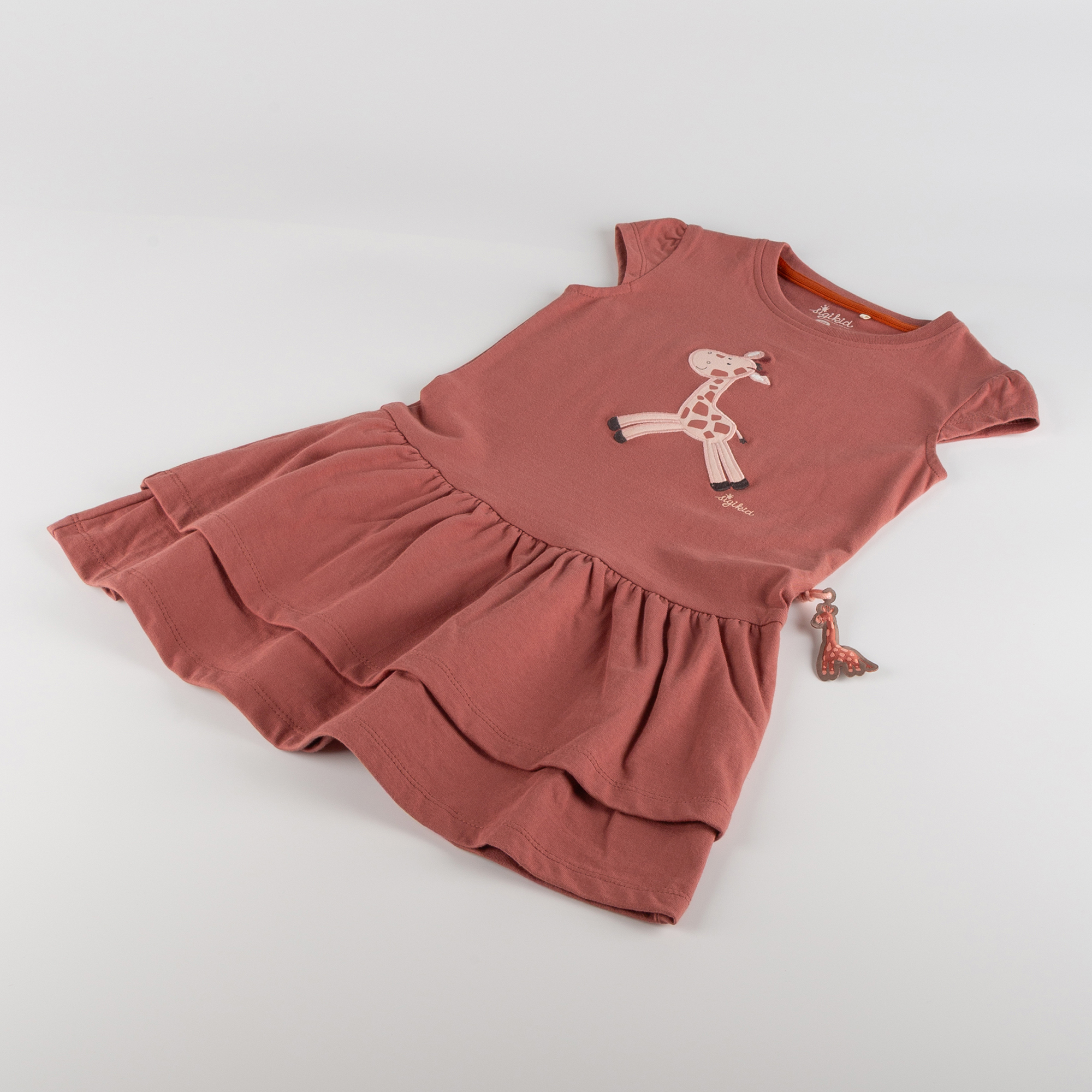 Kinder Volant Kleid Giraffe, rotbraun