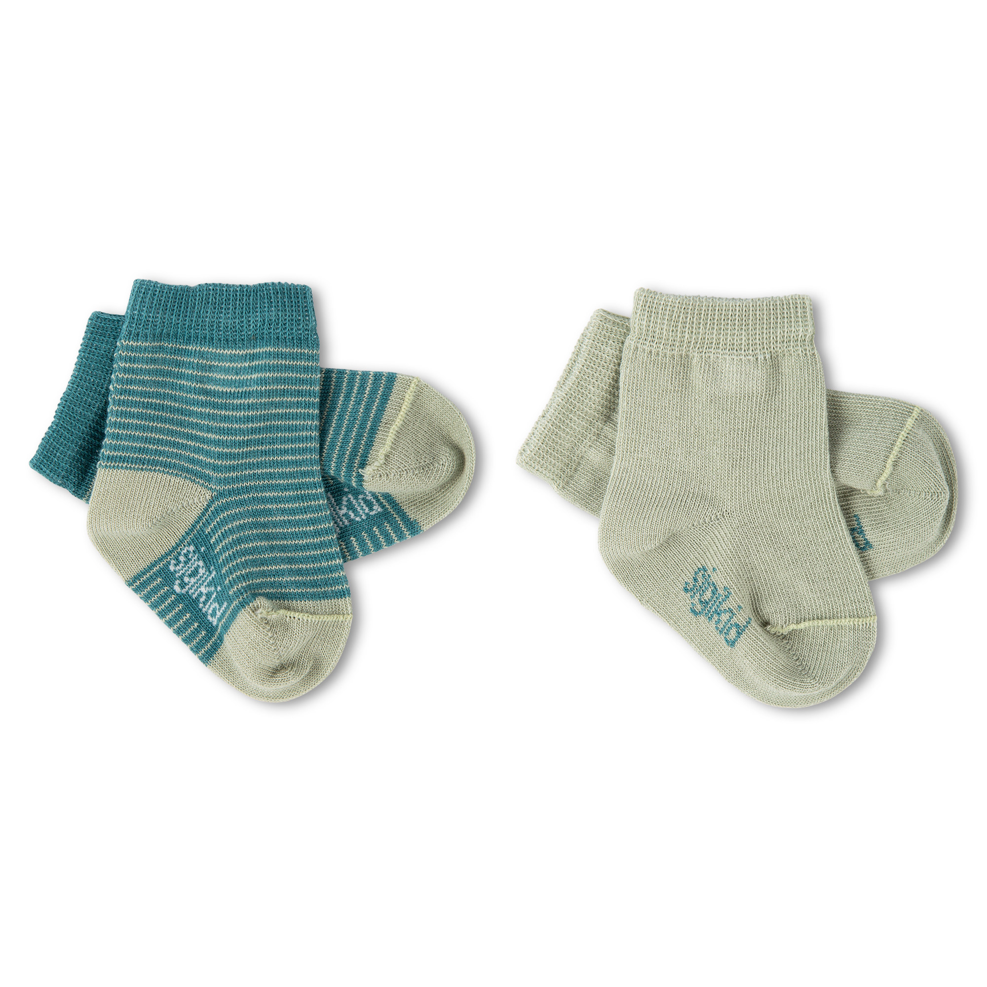 Baby Socken 2er-Set, grün/grün geringelt