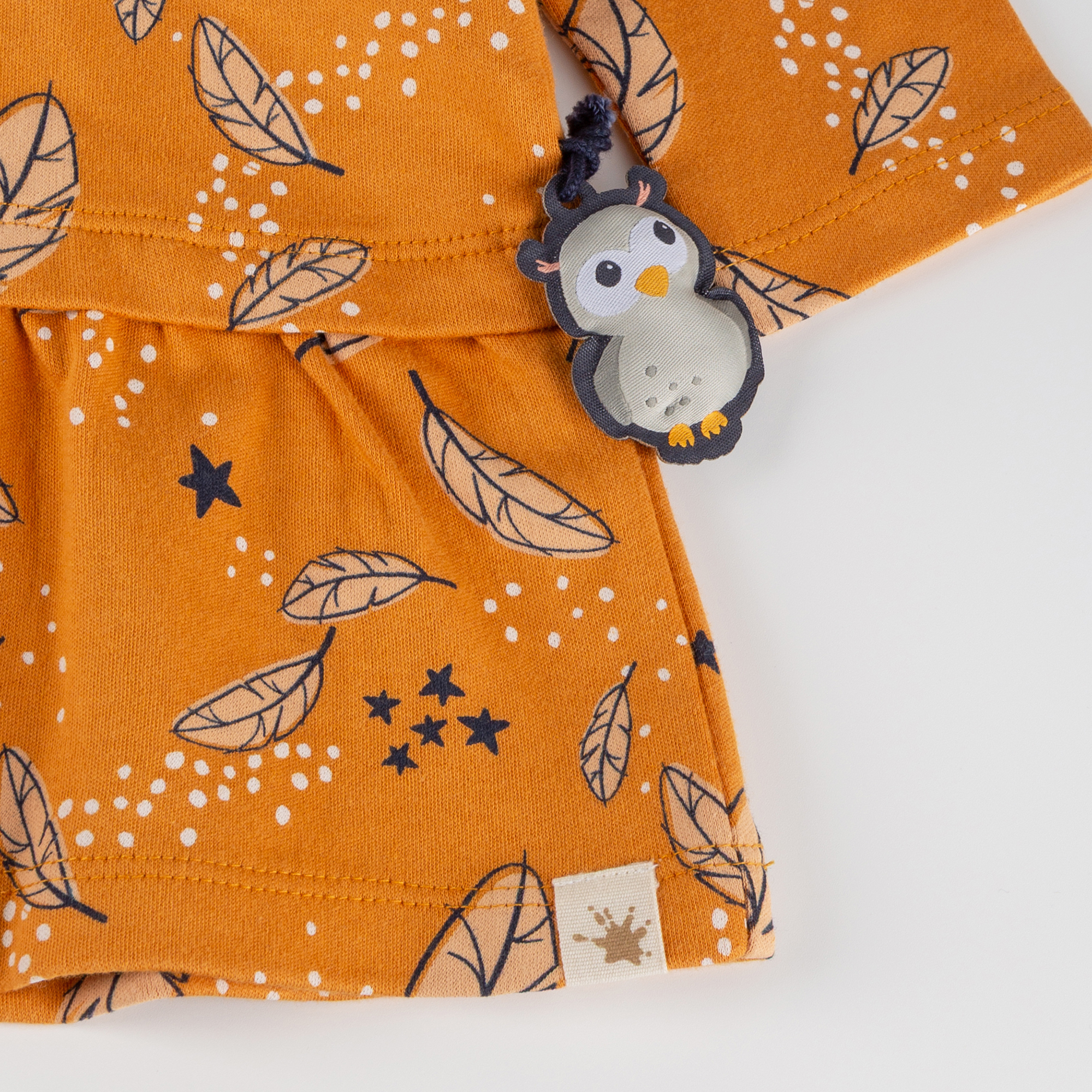 Baby Kleid Magic Owl, gelb mit Federprint