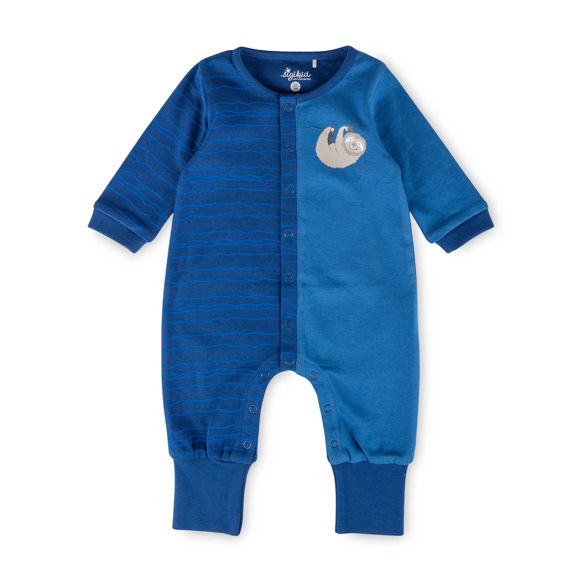Baby Schlaf Overall Faultier, blau bedruckt