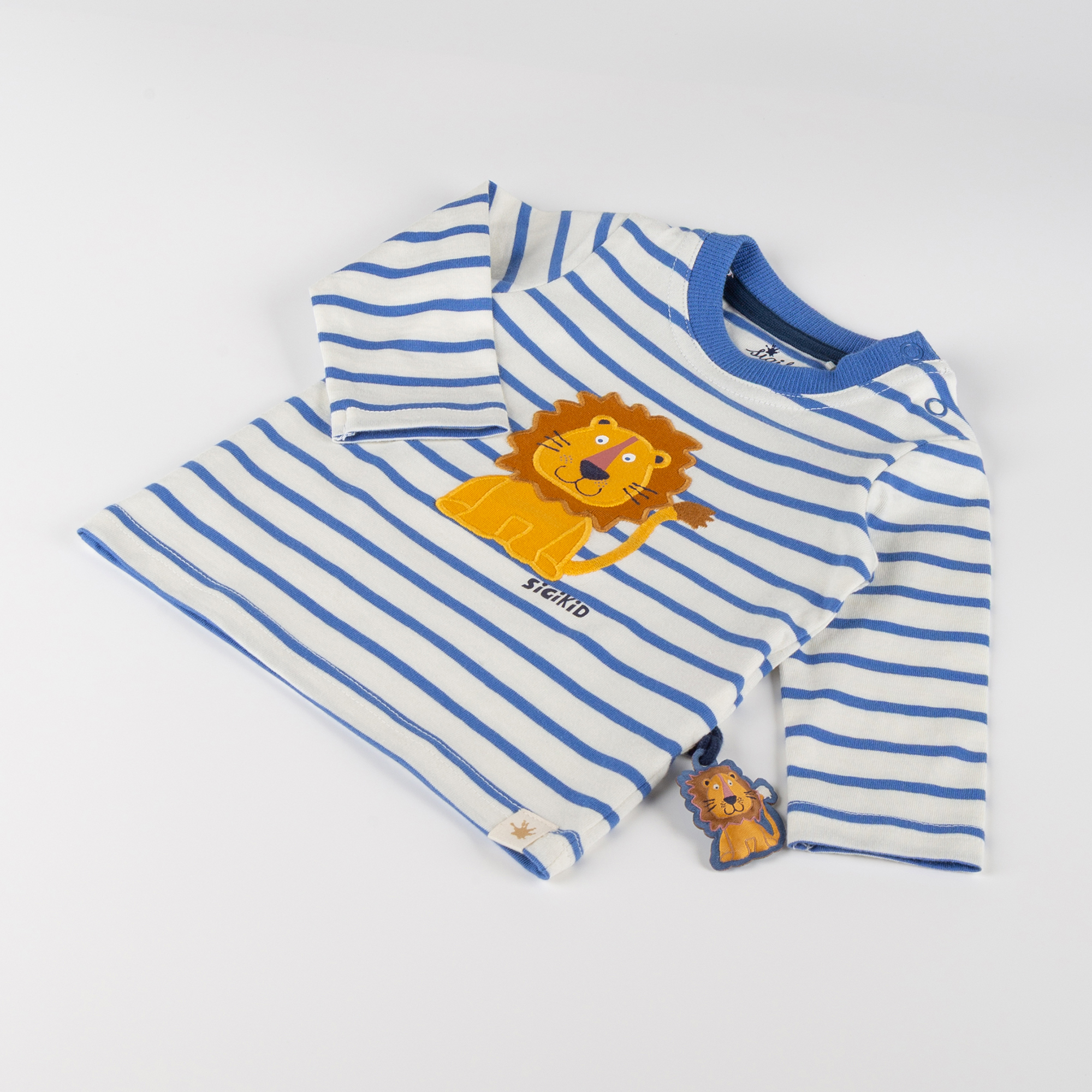Baby Ringel Langarmshirt Tiger & Löwe, blau/weiß