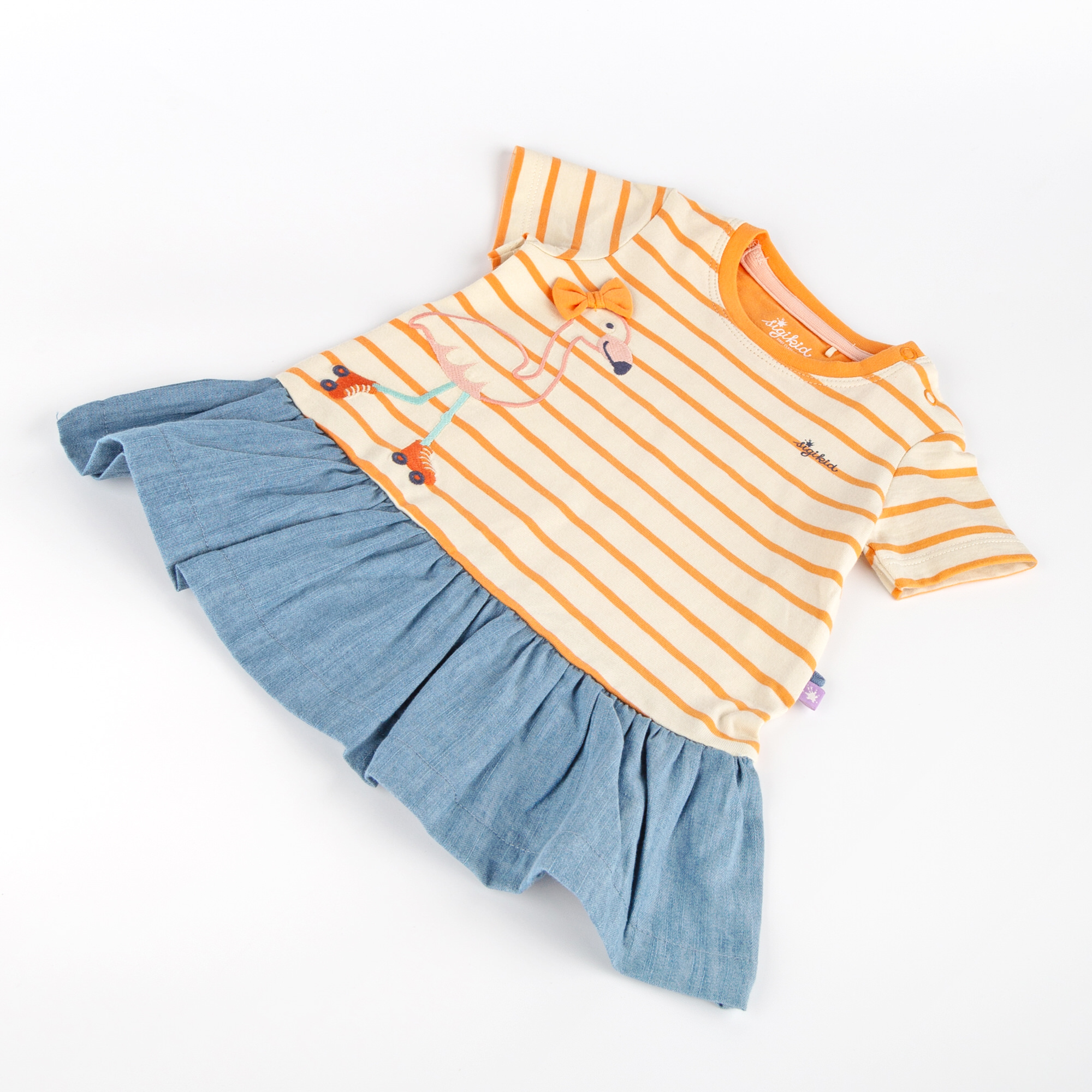 Baby Ringelkleid Flamingo, orange-weiß