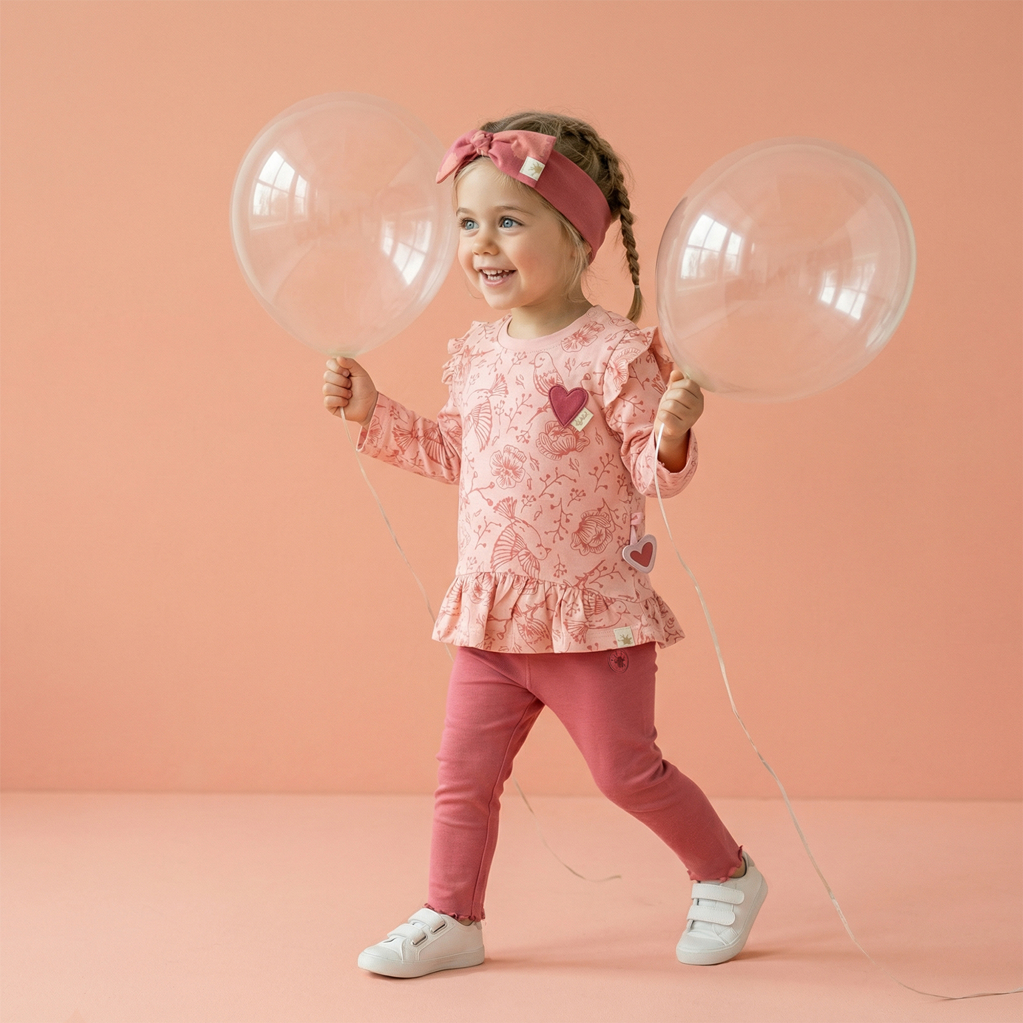 Baby Schleifen Stirnband mit Herzchen Print, rosarot