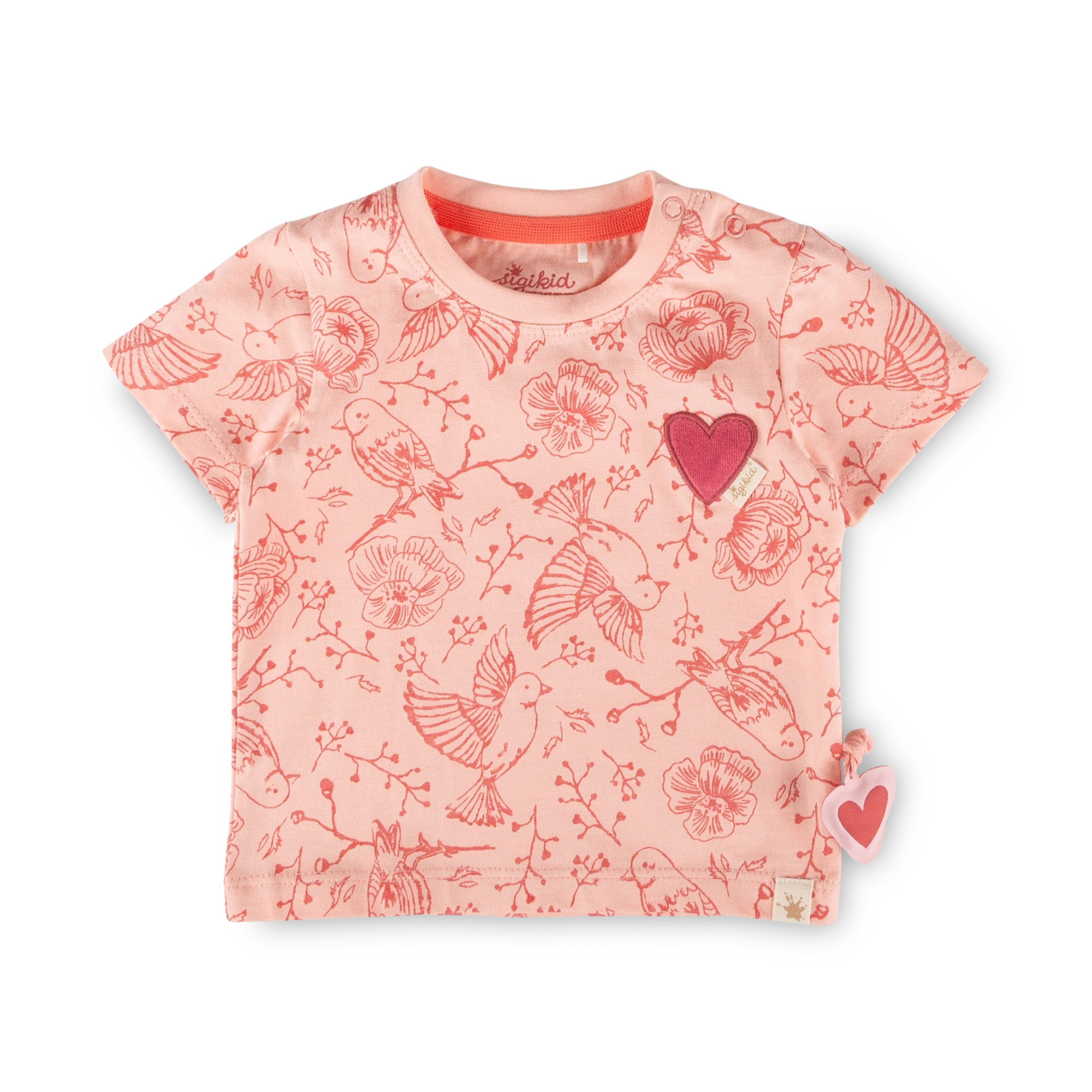 Baby T-Shirt Vögelchen Print mit Herzchen, rosa