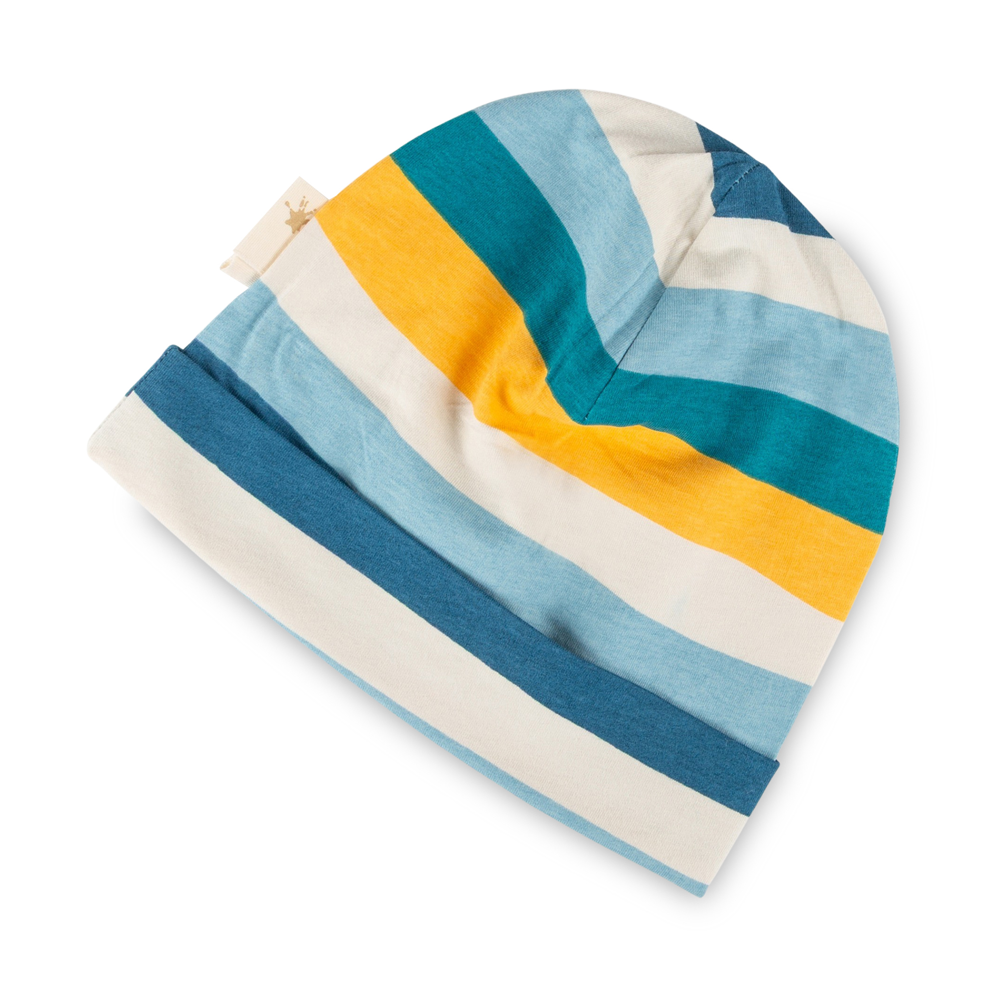 Kinder Beanie, grün-blau-gelb-weiß gestreift