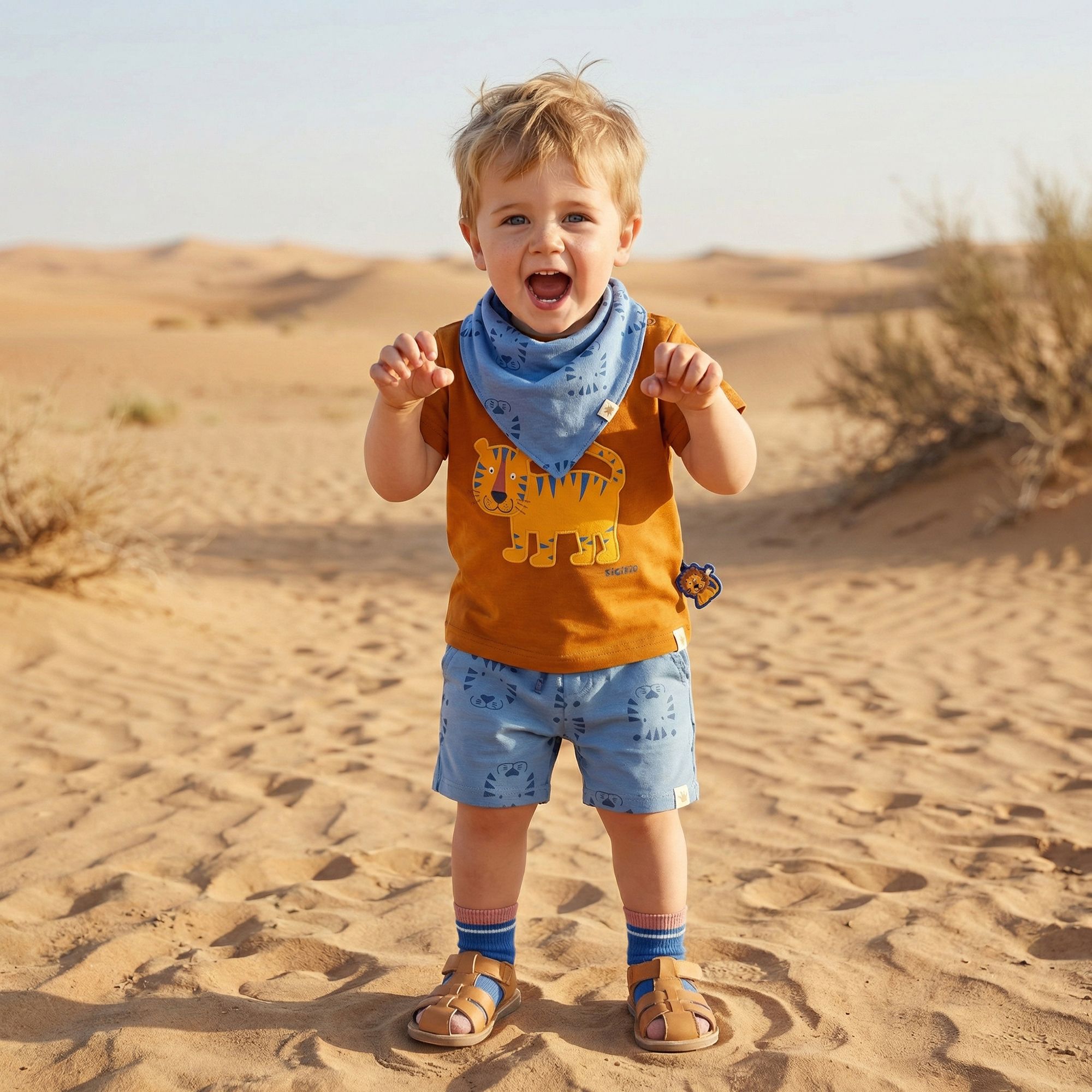 Baby Bermuda Tiger & Löwe, blau