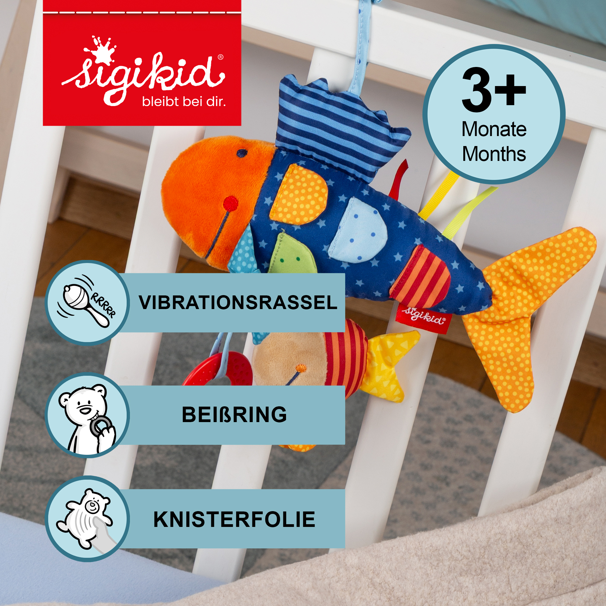 Baby activity soft toy fish, vibrating rattle