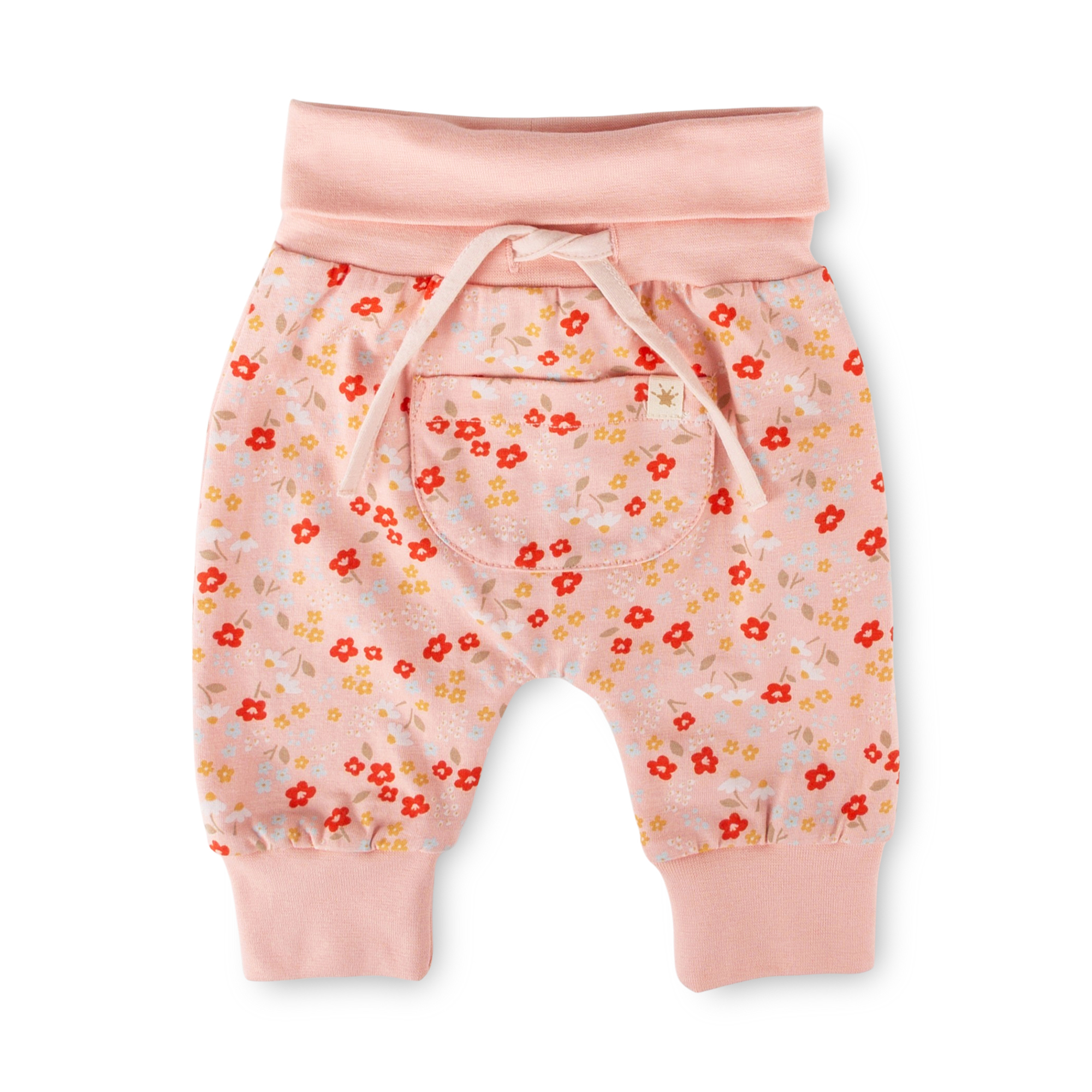 Flowery newborn baby pants, pocket, ankle cuffs