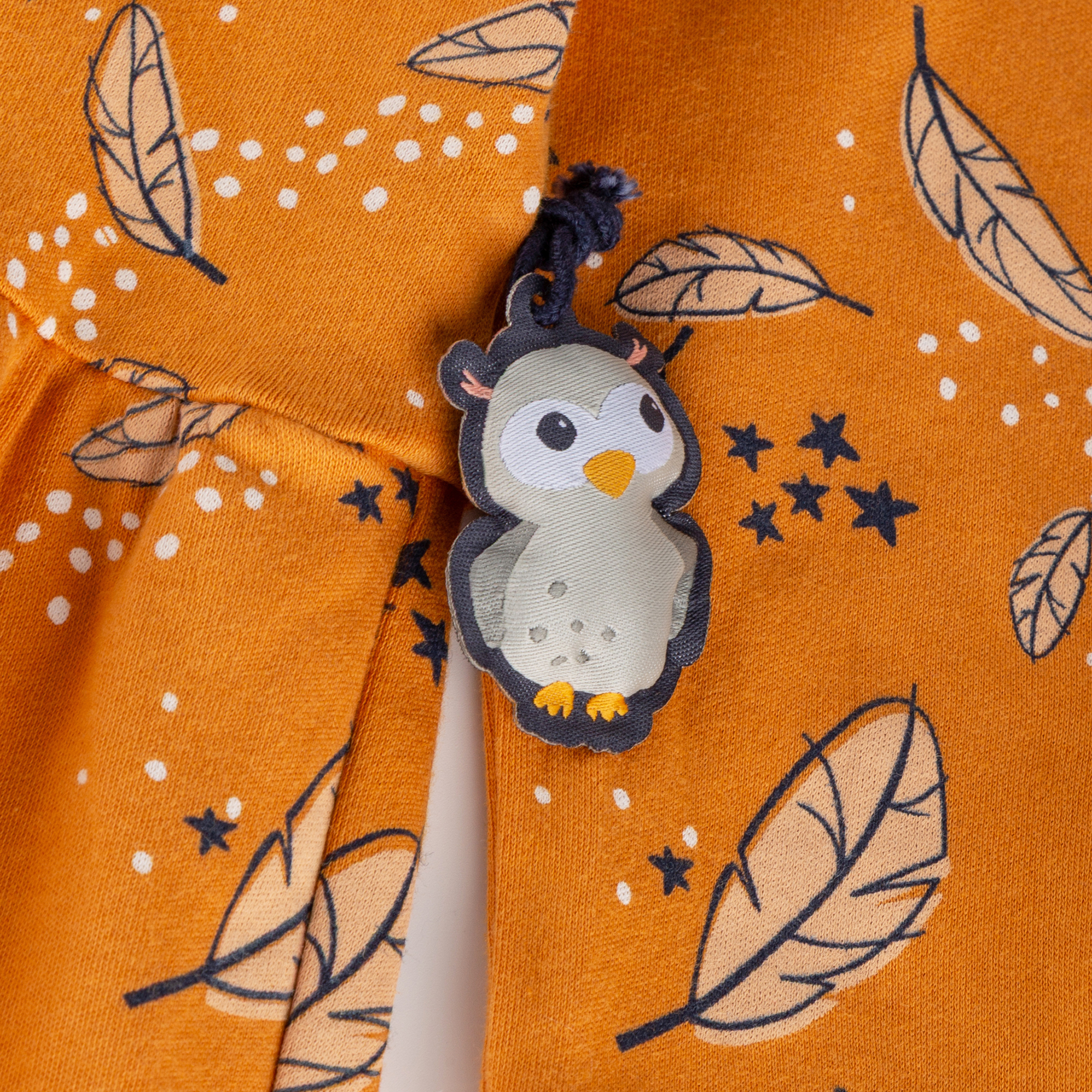 Kinder Kleid Magic Owl, gelb mit Federprint