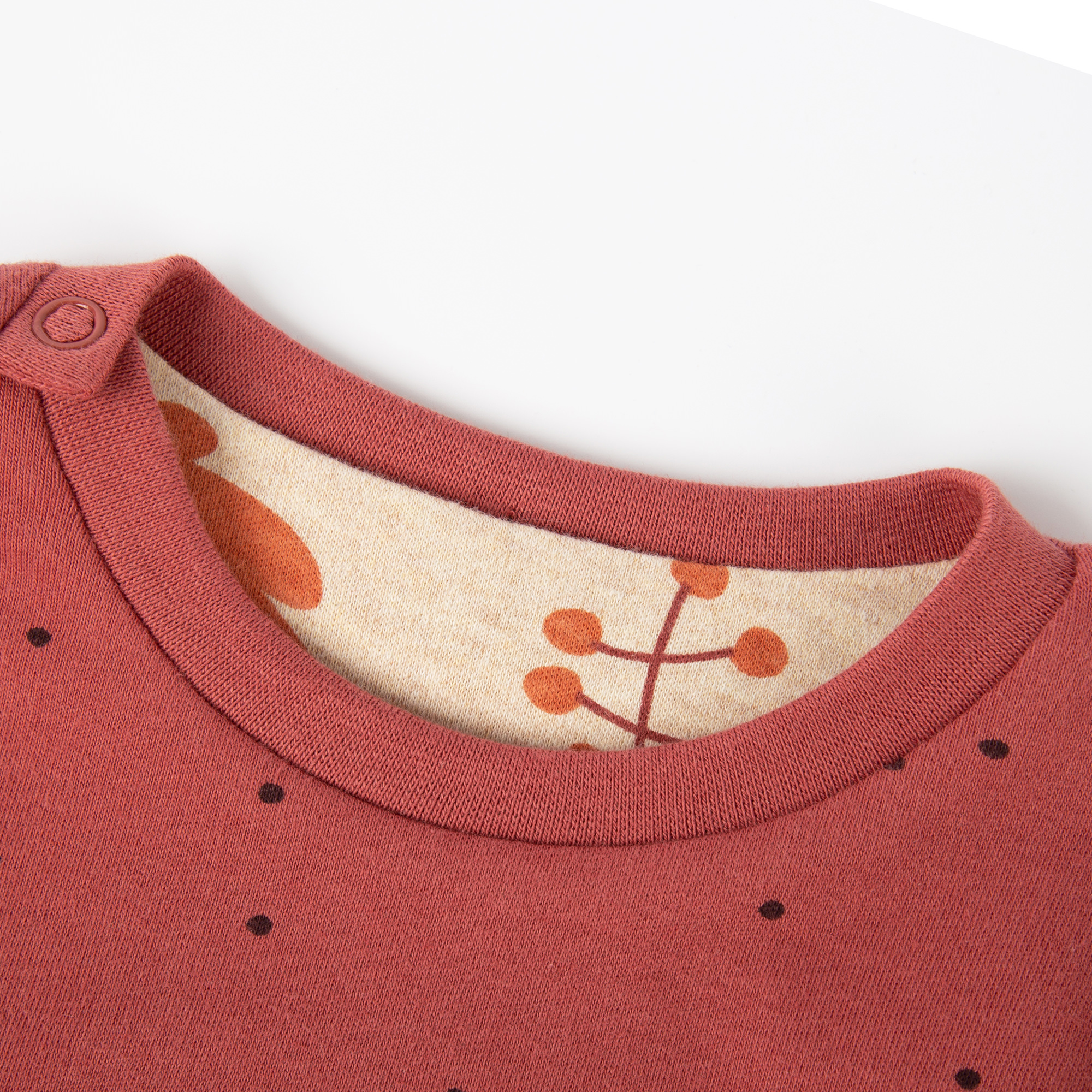 Baby Wendeshirt rotbraun mit Pünktchen/bunter Herbstprint Baby Wendeshirt rotbraun mit Pünktchen/bunter Herbstprint