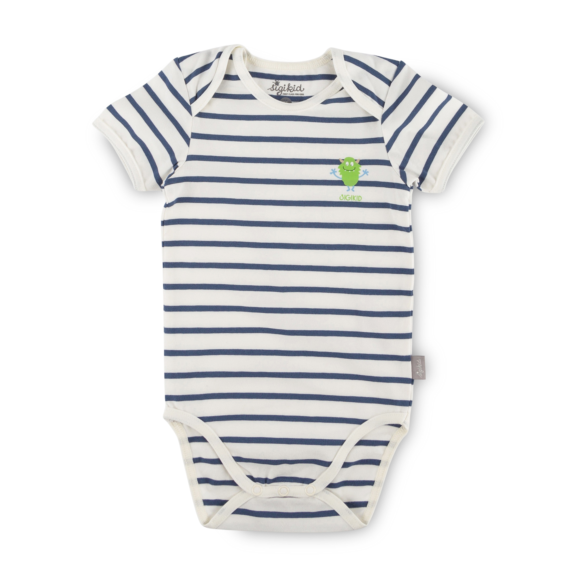 Kurzarm Baby Body Monster, blau geringelt Kurzarm Baby Body Monster, blau geringelt